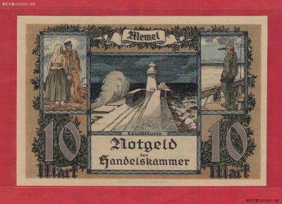 (德属)梅梅尔1922年10马克 今属立陶宛 欧洲纸币 实物图 UNC - (德属)梅梅尔1922年10马克 今属立陶宛 欧洲纸币 实物图 UNC