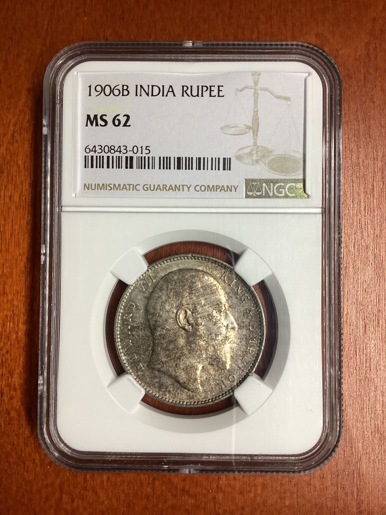 长老汇龙年精选第二场 1906B 印度爱德华七世1卢比银币，NGC MS62分，第四名