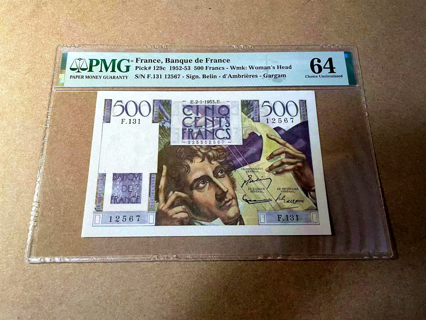【Blue Auction】✨世界纸币精拍第442期【精】 法国 1953年500法郎 夏多布里昂 PMG64 