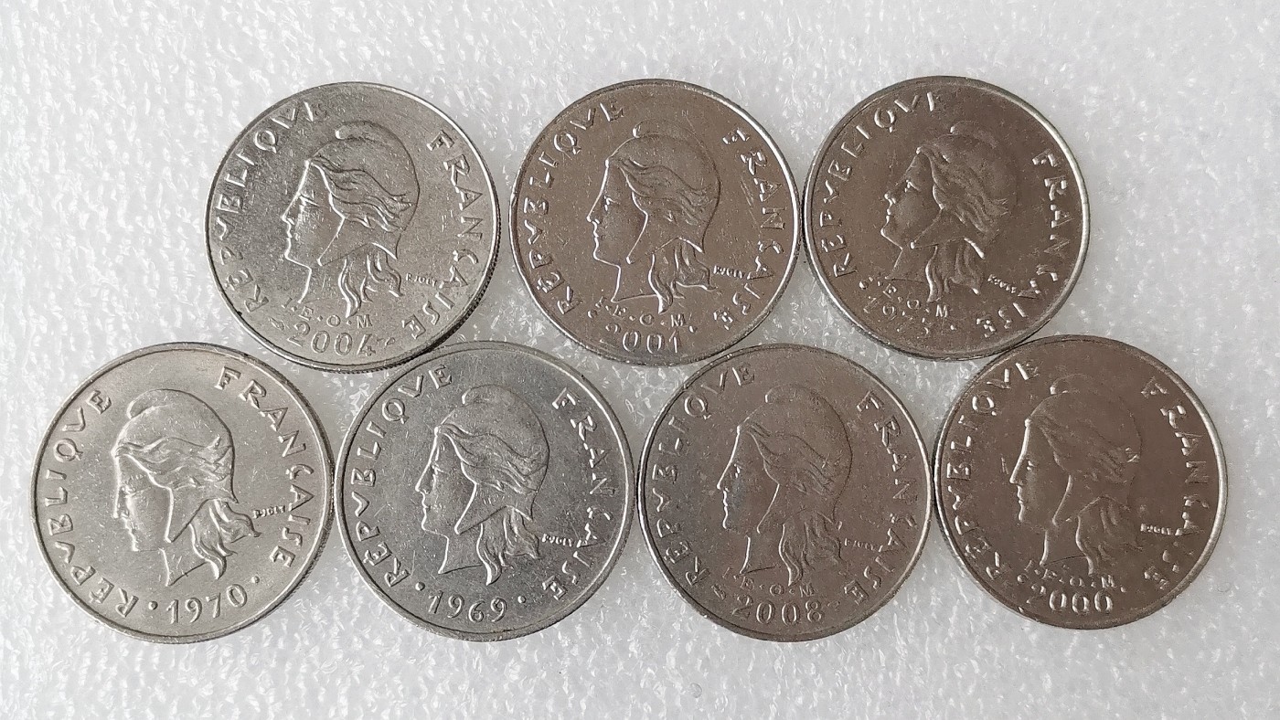 第一海外回流一元起拍收藏 散币专场 第69期 法属波利尼西亚20法郎 7枚