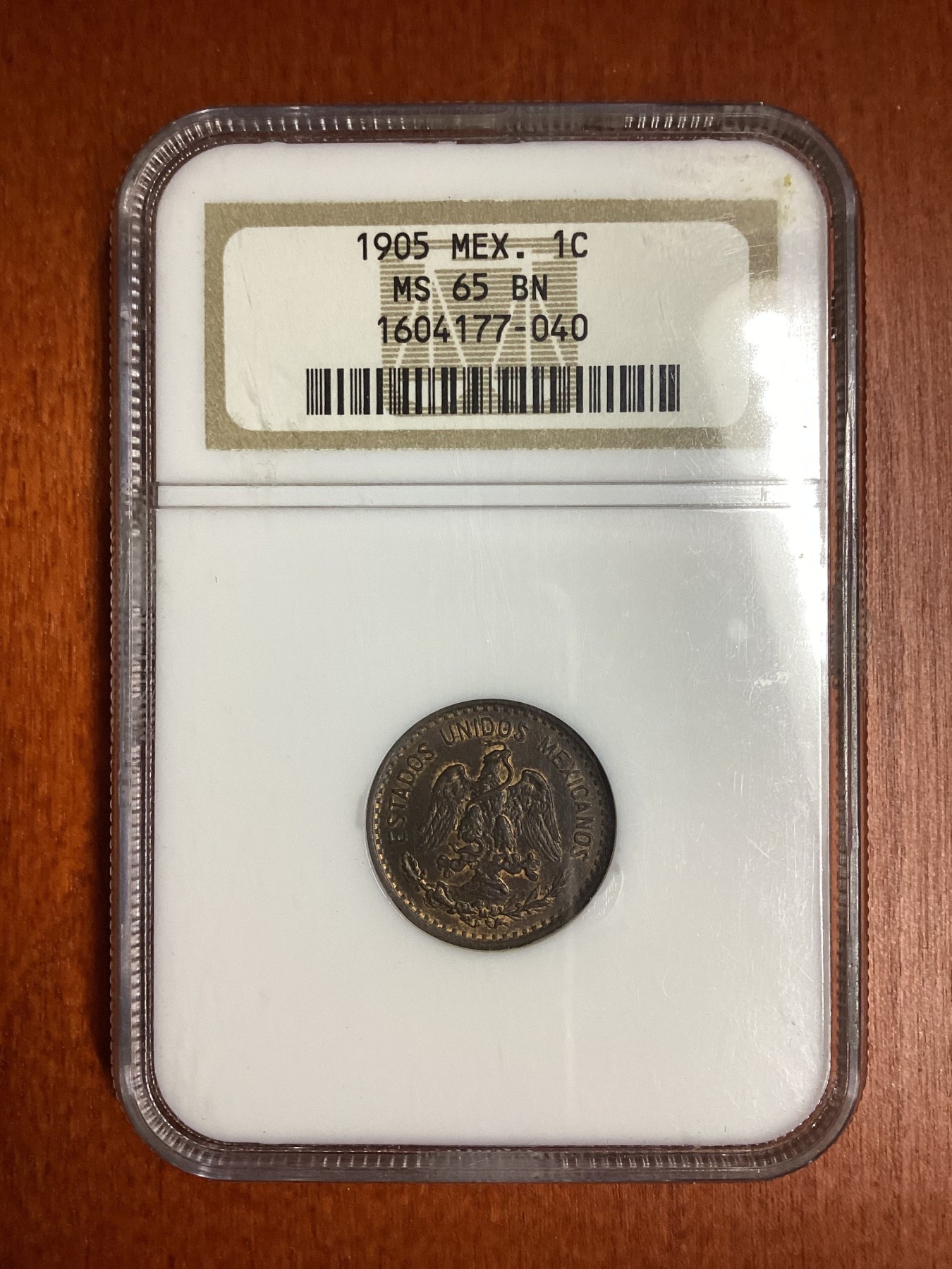 长老汇龙年精选第二场 1905Mo 墨西哥1分铜币，NGC MS65BN，老白盒，亚军分，更高分仅有一枚
