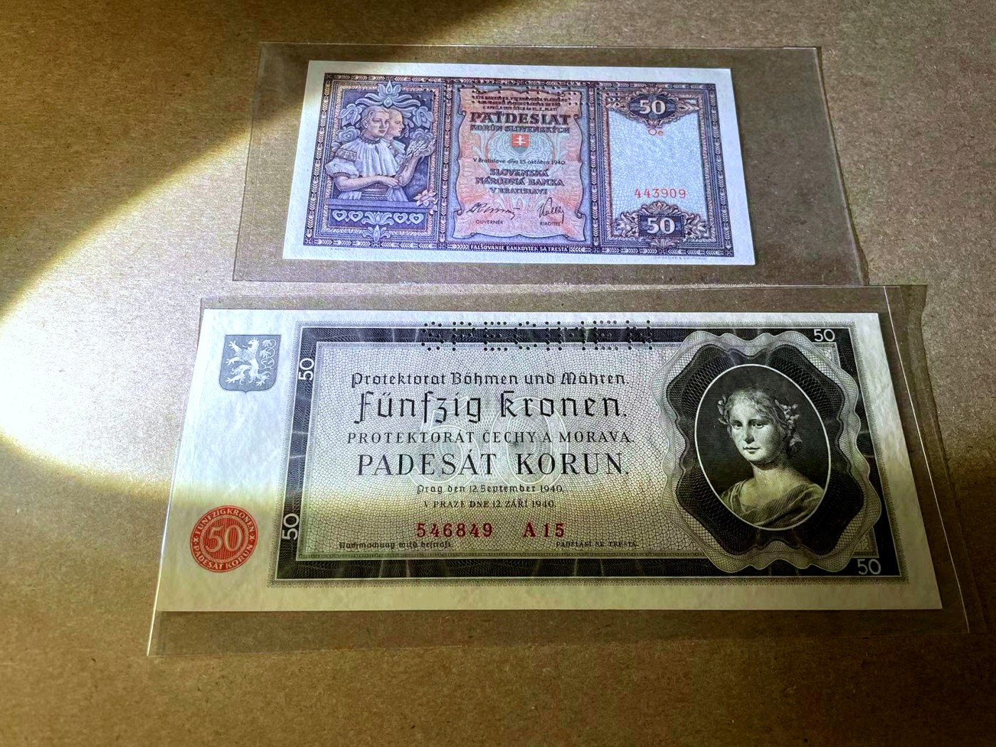 【Blue Auction】✨世界纸币精拍第442期【精】 【一组2张】捷斯&斯洛伐克 1940年50克朗 UNC/UNC- 样钞