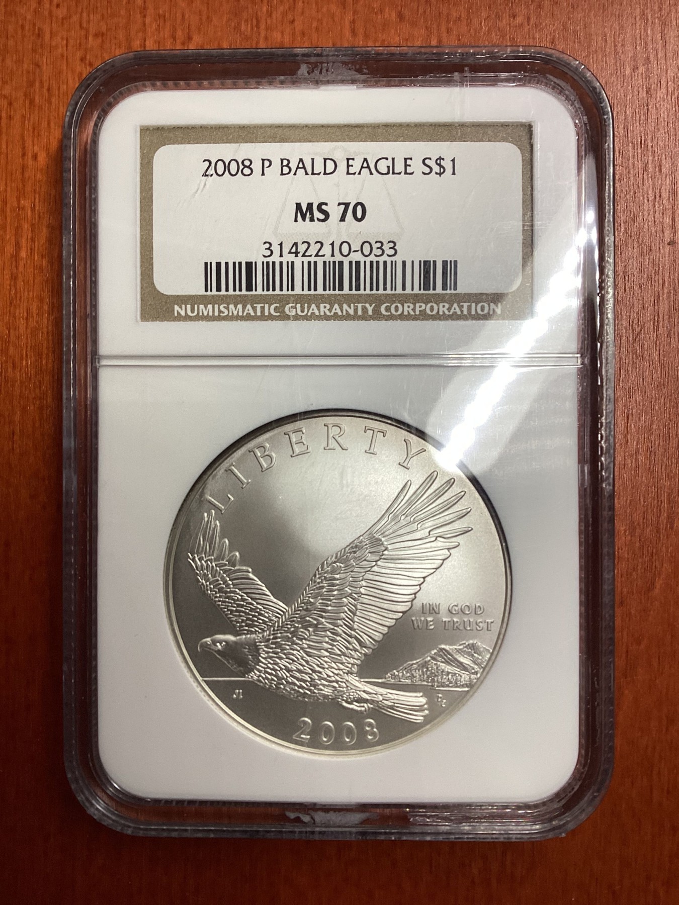 长老汇龙年精选第二场 2008 P 美国秃鹰1美元银币，NGC MS70分