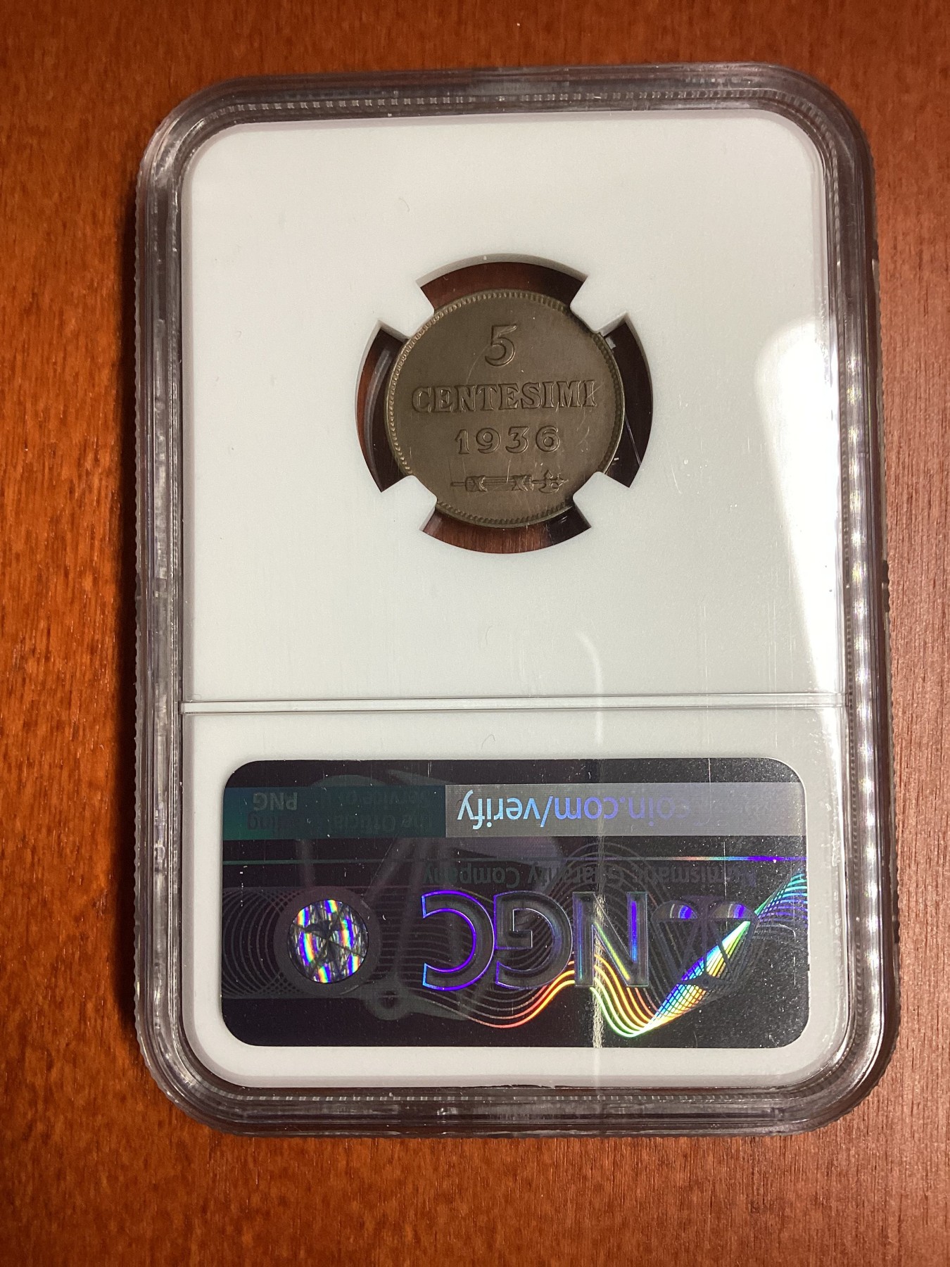 长老汇龙年精选第二场 1936R 圣马力诺5分铜币，NGC MS64BN，亚军分，更高分仅有两枚