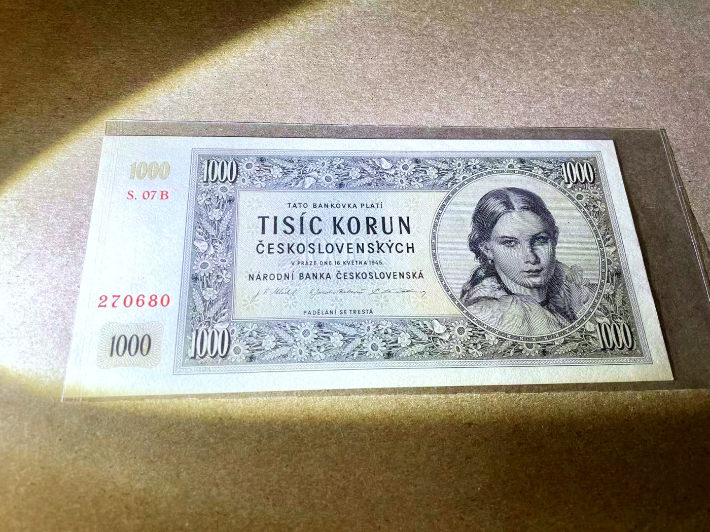 【Blue Auction】✨世界纸币精拍第442期【精】  捷斯 1945年1000克朗 样钞 UNC- 大票幅 