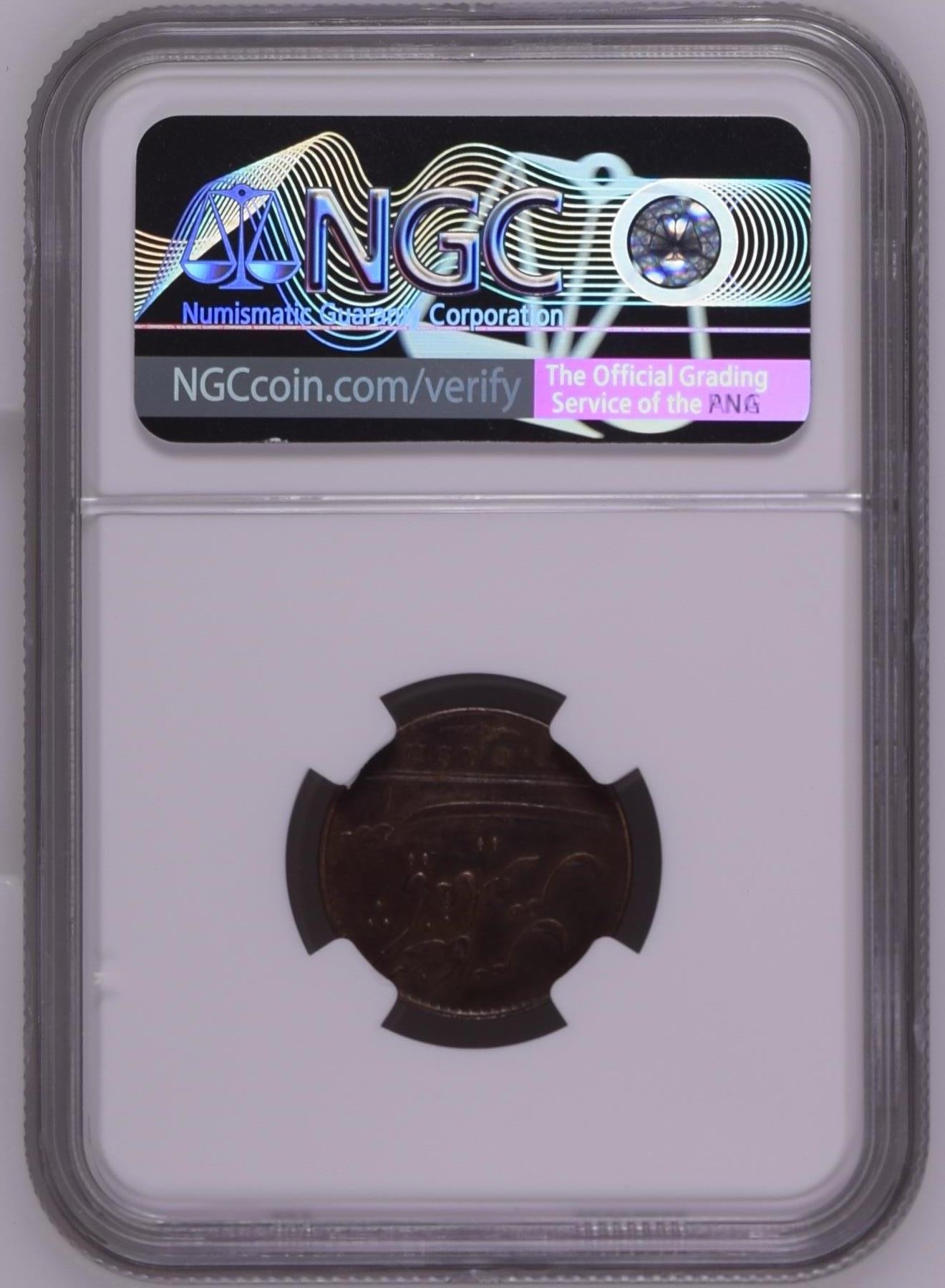 长老汇龙年精选第二场 1803印度马德拉斯总督府大字号5卡其铜币，NGC AU50BN，出分不容易