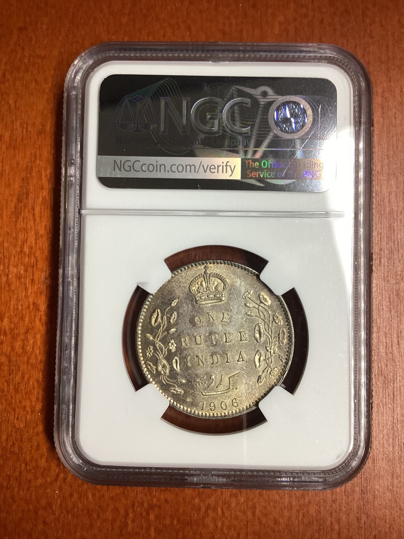 长老汇龙年精选第二场 1906B 印度爱德华七世1卢比银币，NGC MS62分，第四名