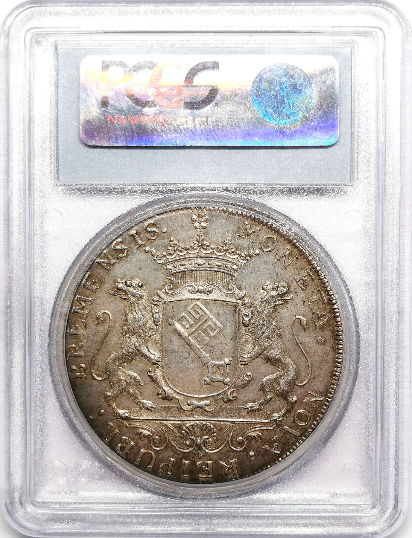 凡希社世界钱币微拍第二百六十二期 荐！1743帝国自由市不来梅双头鹰与城市徽章泰勒大银PCGS-MS63，珍稀一年型，欧陆经典的枪灰色包浆，P唯一最高分，压箱底品质！