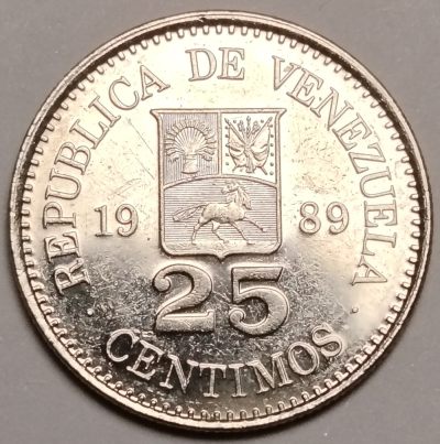 布加迪🐬～世界钱币🌾第 116 期 /  美洲国家币专场 - 委内瑞拉🇻🇪 1989 年  25c