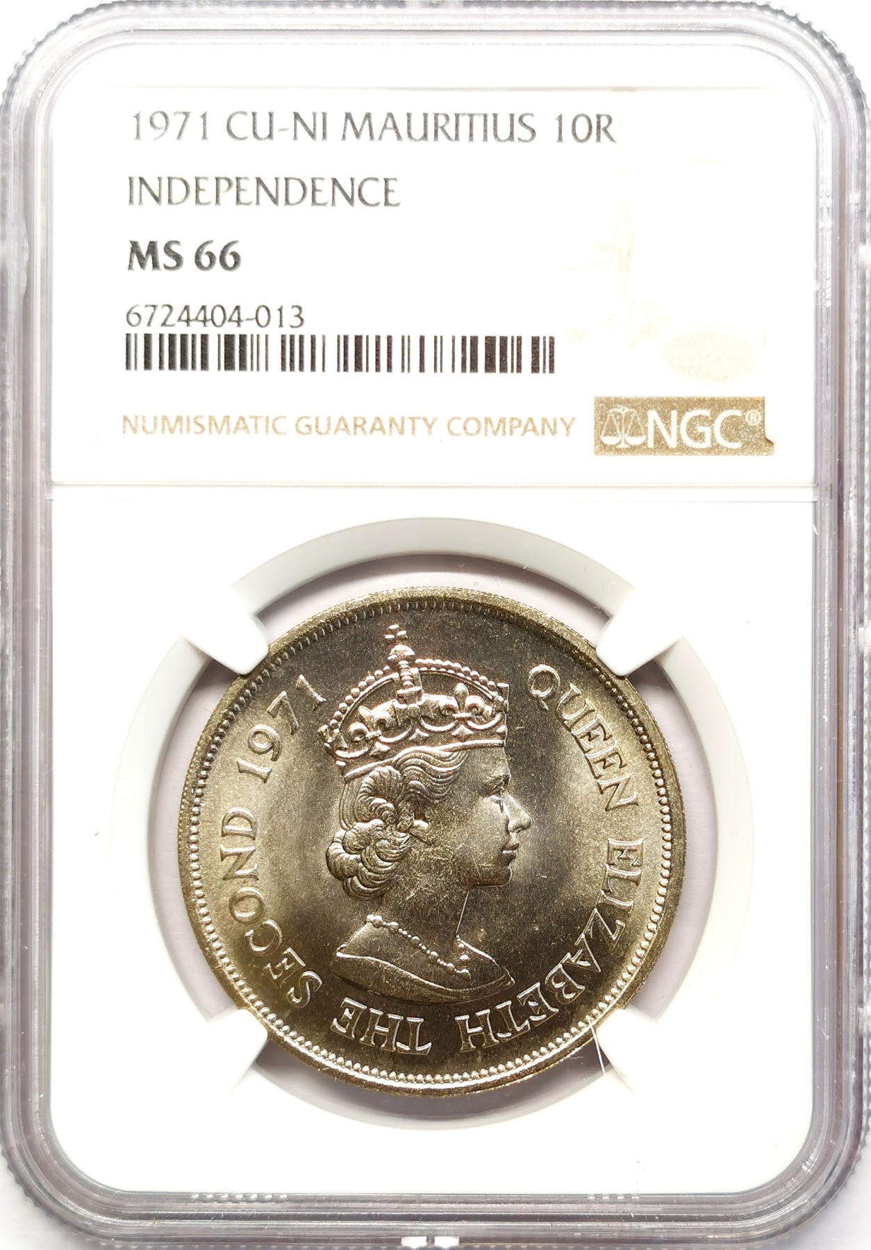 凡希社世界钱币微拍第二百六十二期 1971毛里求斯渡渡鸟10卢比大镍NGC-MS66