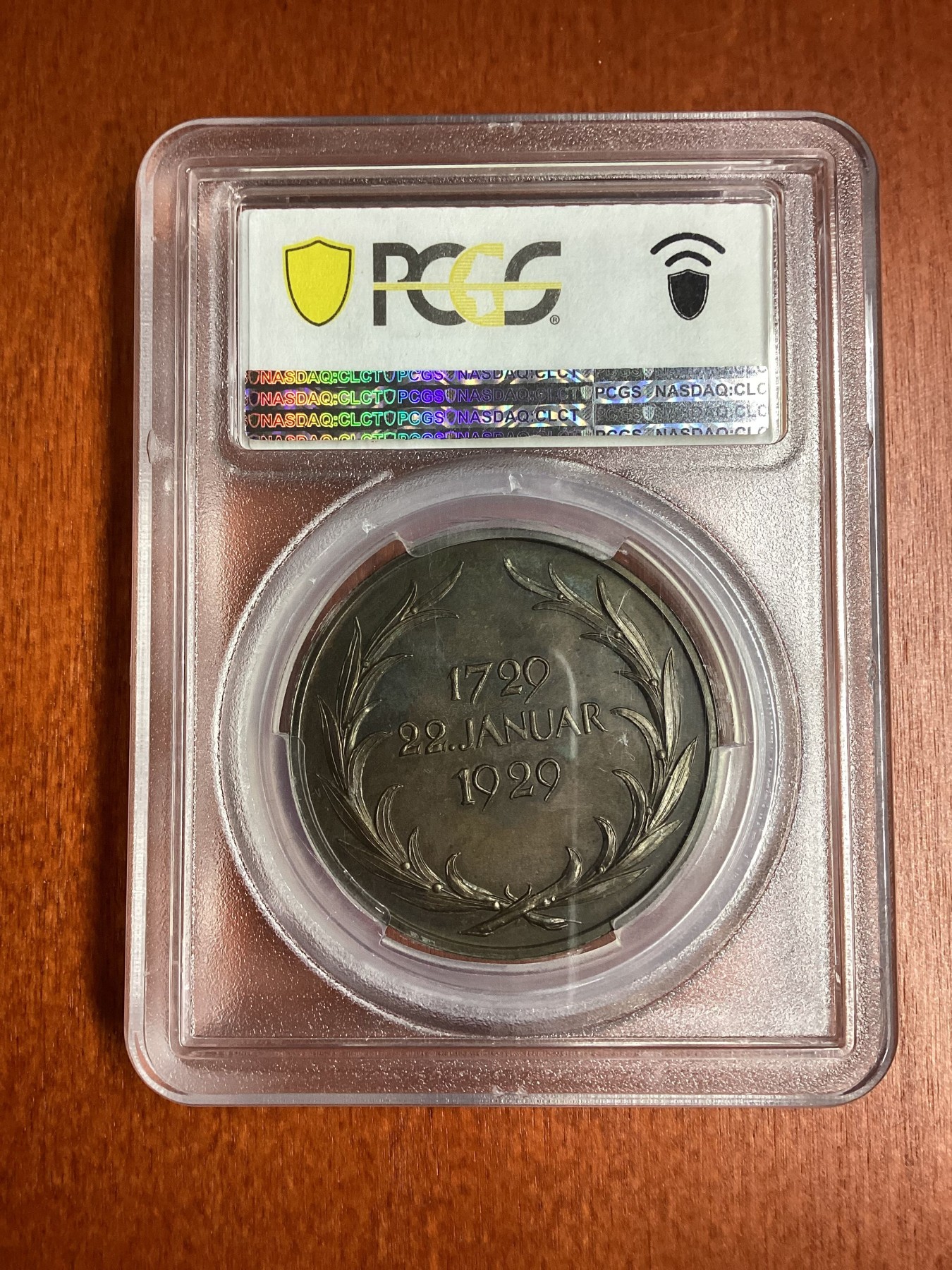 长老汇龙年精选第二场 1929 德国莱辛纪念铜章，PCGS SP64分，加厚盒