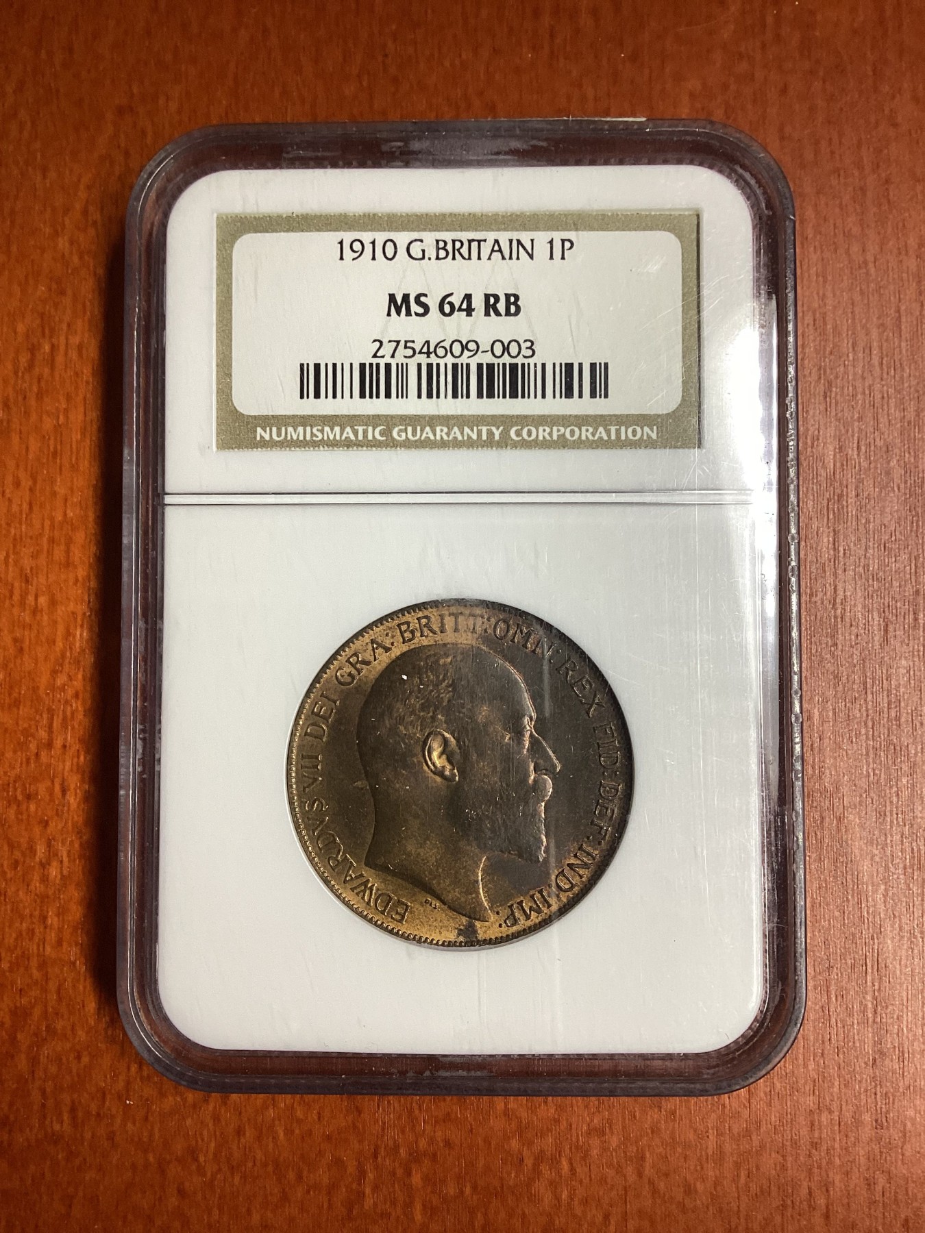 长老汇龙年精选第二场 1910 英国爱德华七世1便士铜币，NGC MS64RB，季军分，更高分仅有8枚