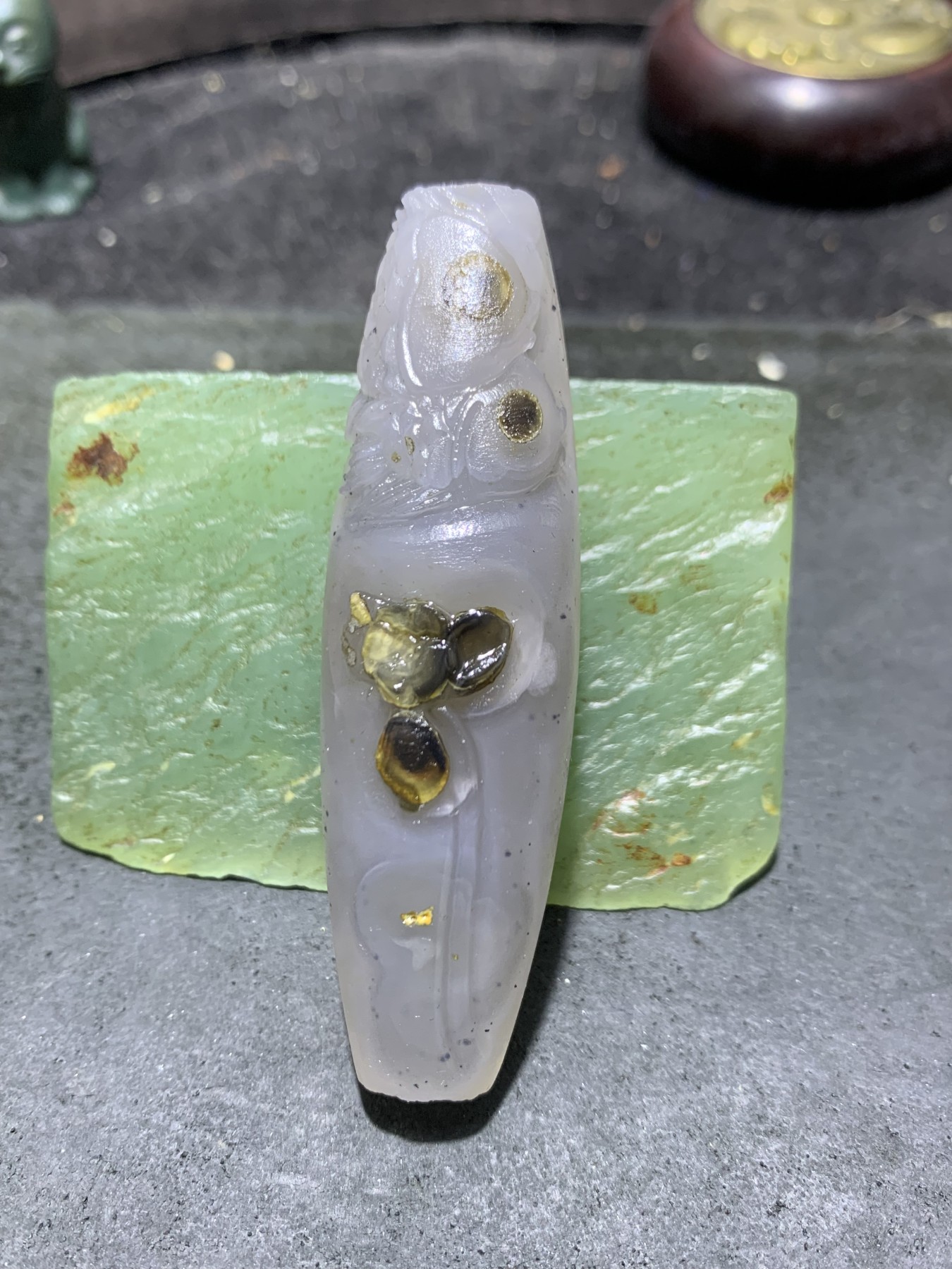 精美亚光原皮高玉化冰飘巴西玛瑙手工俏色巧雕双鱼树叶吊坠一个！