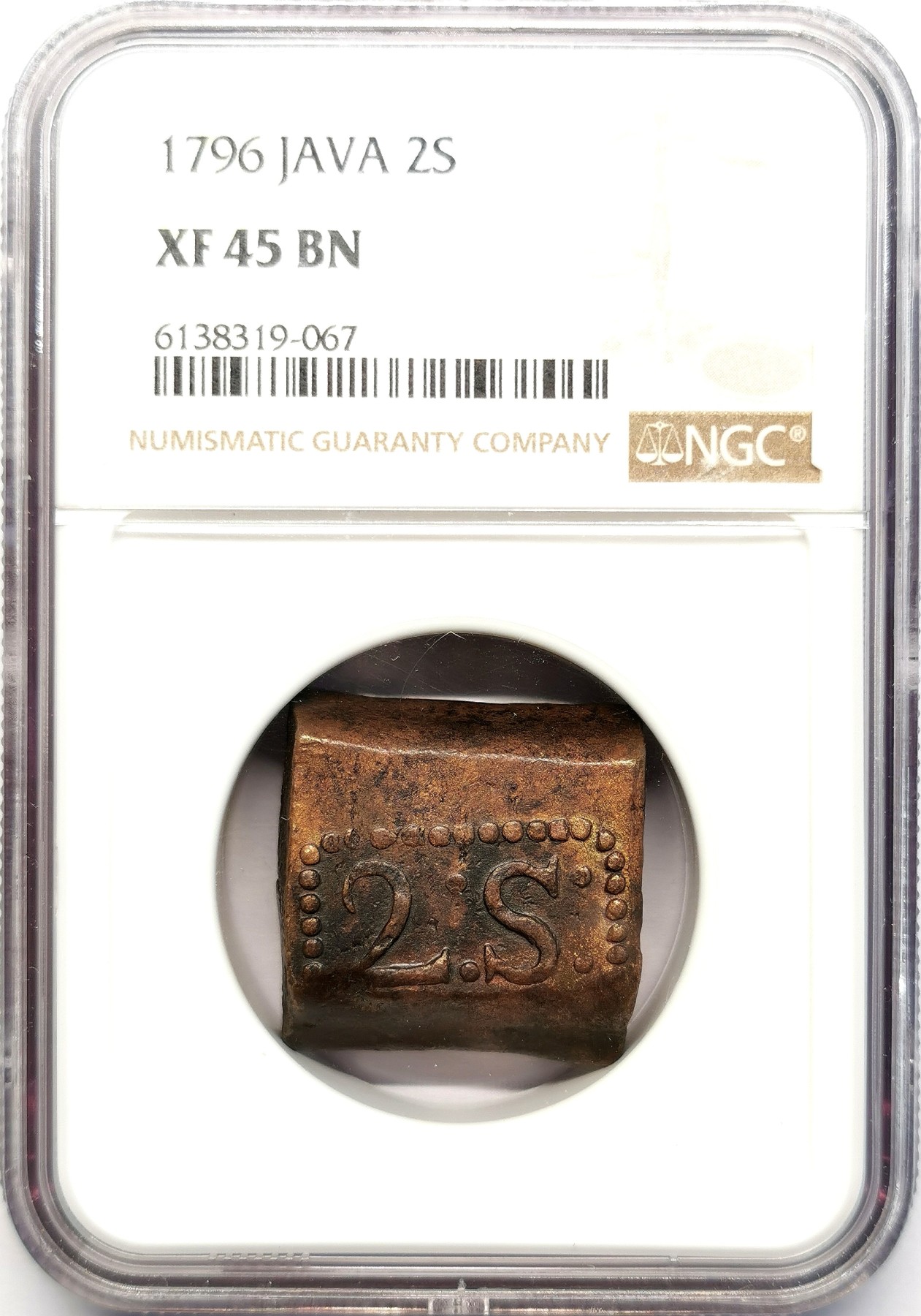 凡希社世界钱币微拍第二百六十二期 1796荷属东印度爪哇2ST铜饼NGC-XF45稀有的好品！