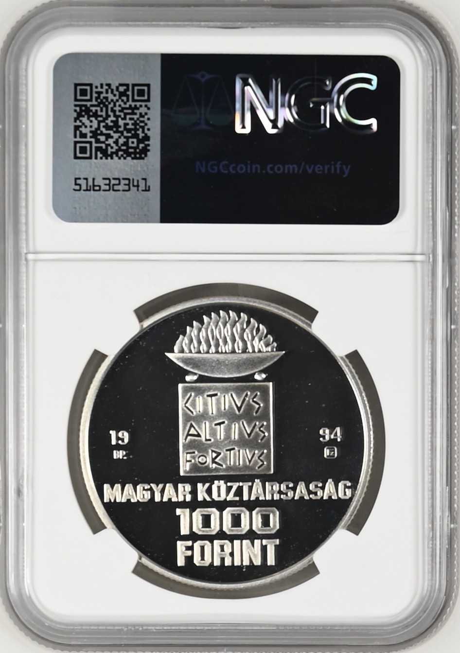 长老汇龙年精选第二场 1994BP 匈牙利亚特兰大奥运会游泳1000弗林特精制银币，NGC PF68UC，季军分，更高分仅有4枚