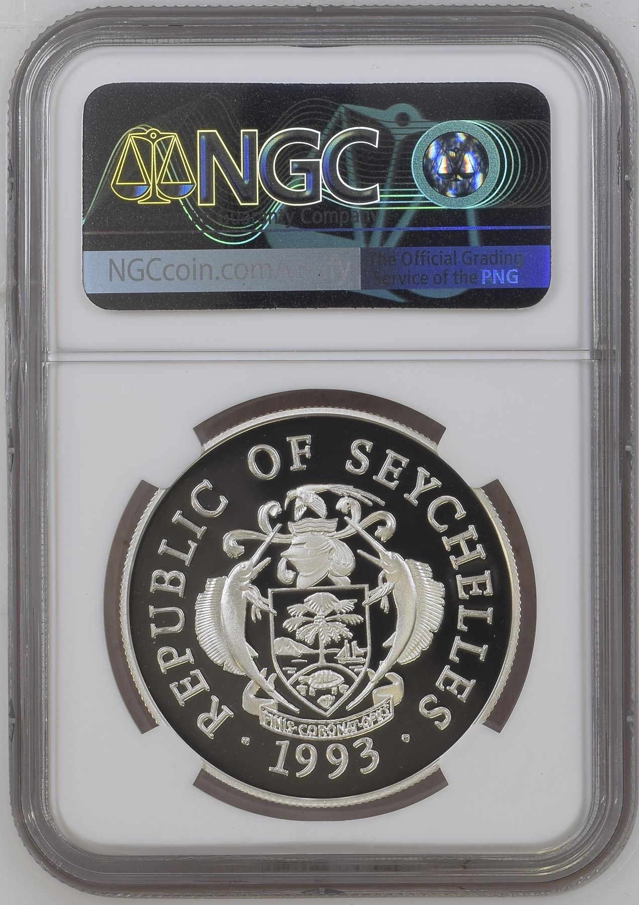 长老汇龙年精选第二场 1993 塞舌尔保护我们的世界25卢比精制银币，NGC PF70UC，唯一冠军分