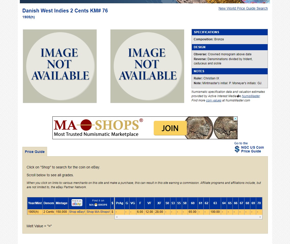 长老汇龙年精选第二场 1905 丹麦属西印度羣岛2分铜币，NGC AU55BN，更高分仅有15枚