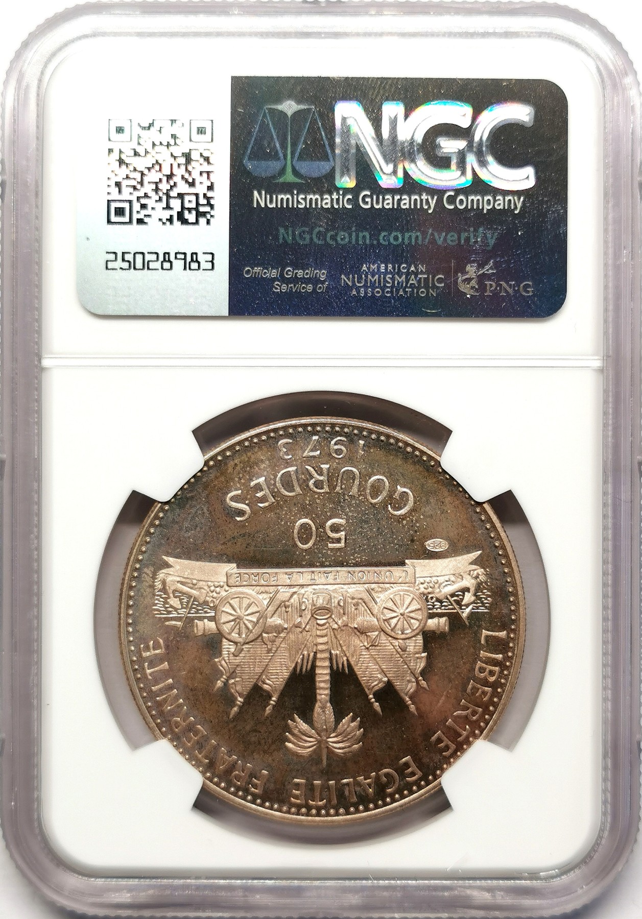 凡希社世界钱币微拍第二百六十二期 1973海地海螺少女50G大银精铸NGC-PF64CAMEO