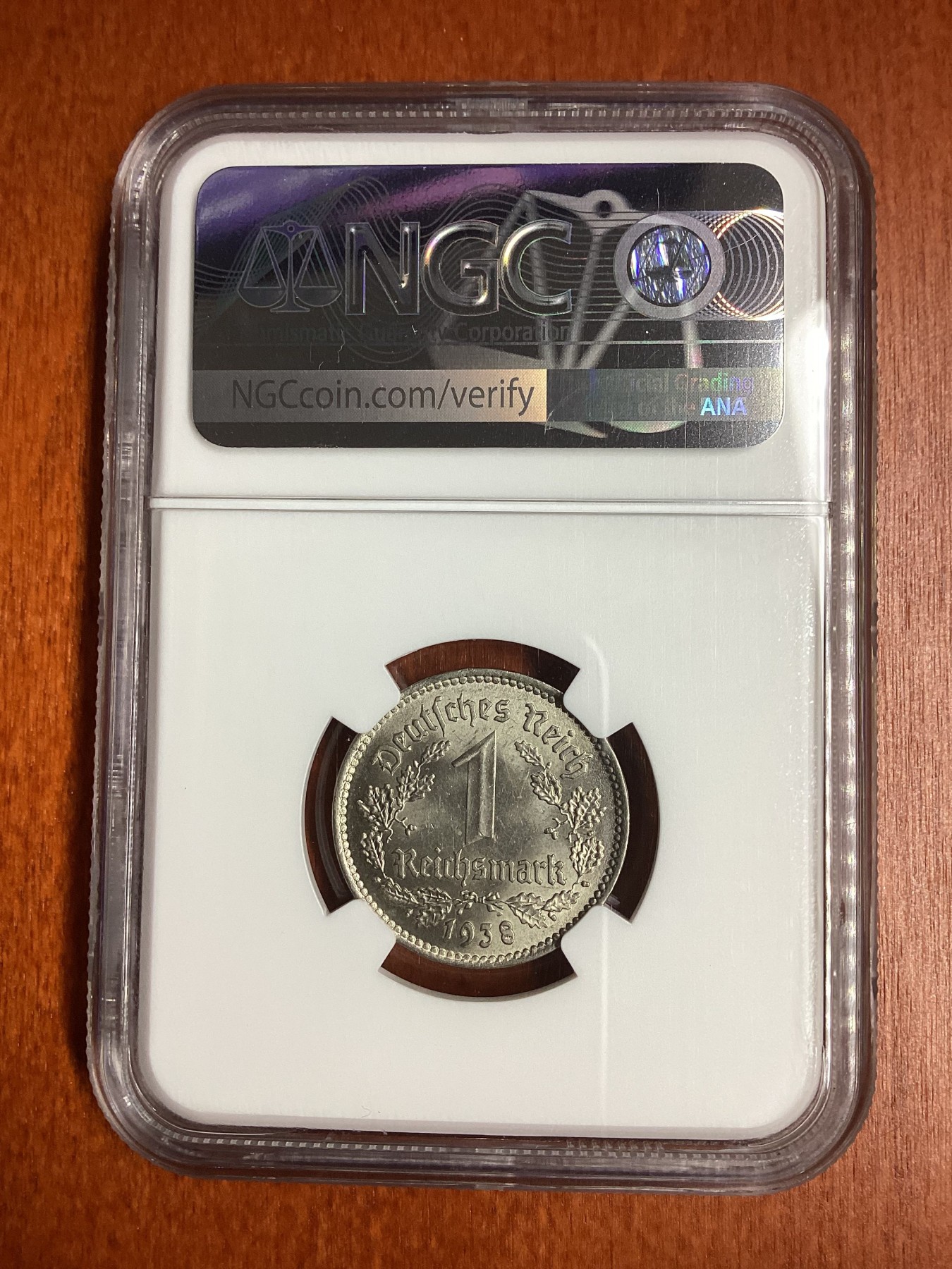 长老汇龙年精选第二场 1938A 德国第三帝国1马克镍币，NGC MS64分，季军分，更高分仅有2枚