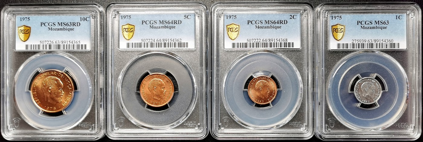 凡希社世界钱币微拍第二百六十二期 1975莫桑比克1分～10分四枚PCGS-MS63/64