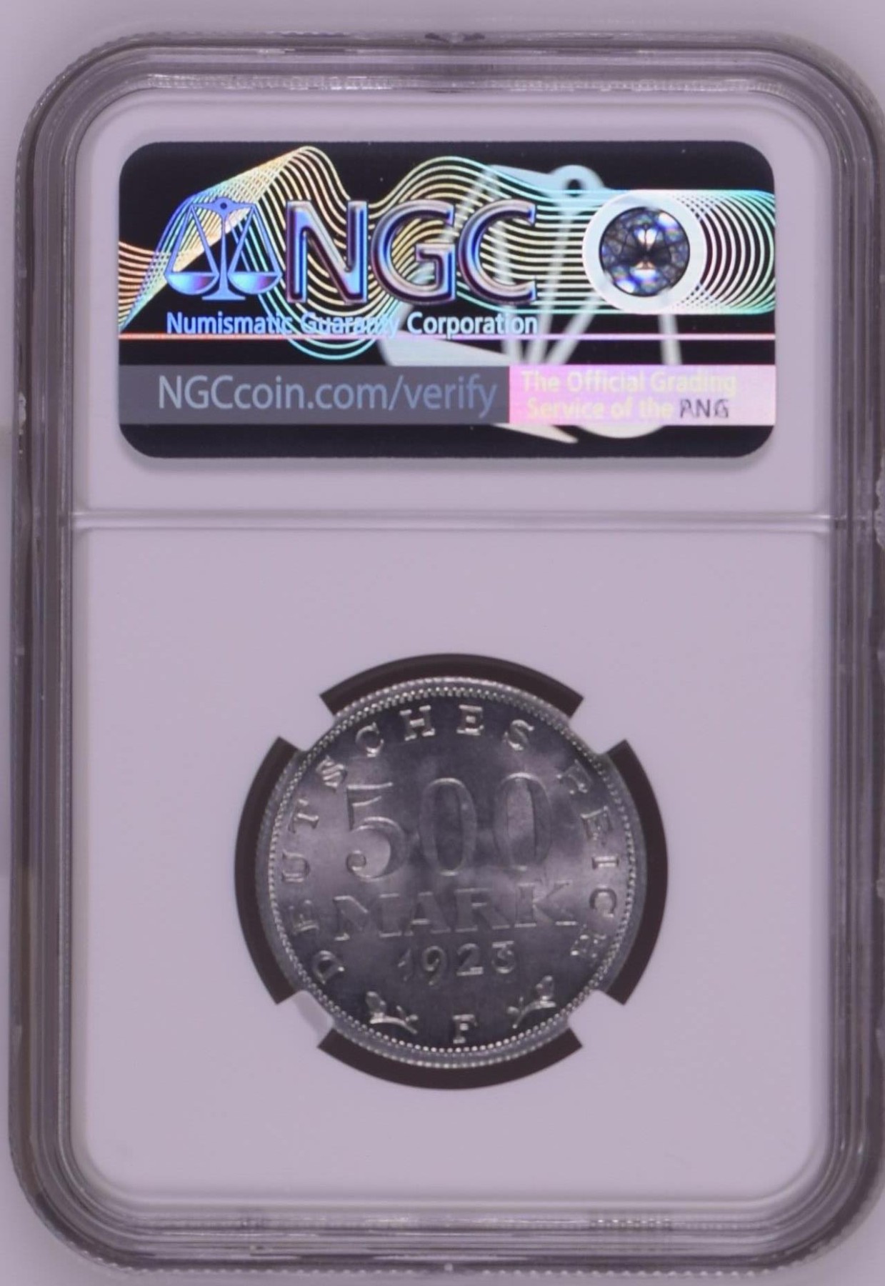 长老汇龙年精选第二场 1923F 德国威玛500马克铝币，NGC MS65分，季军分，更高分仅有9枚