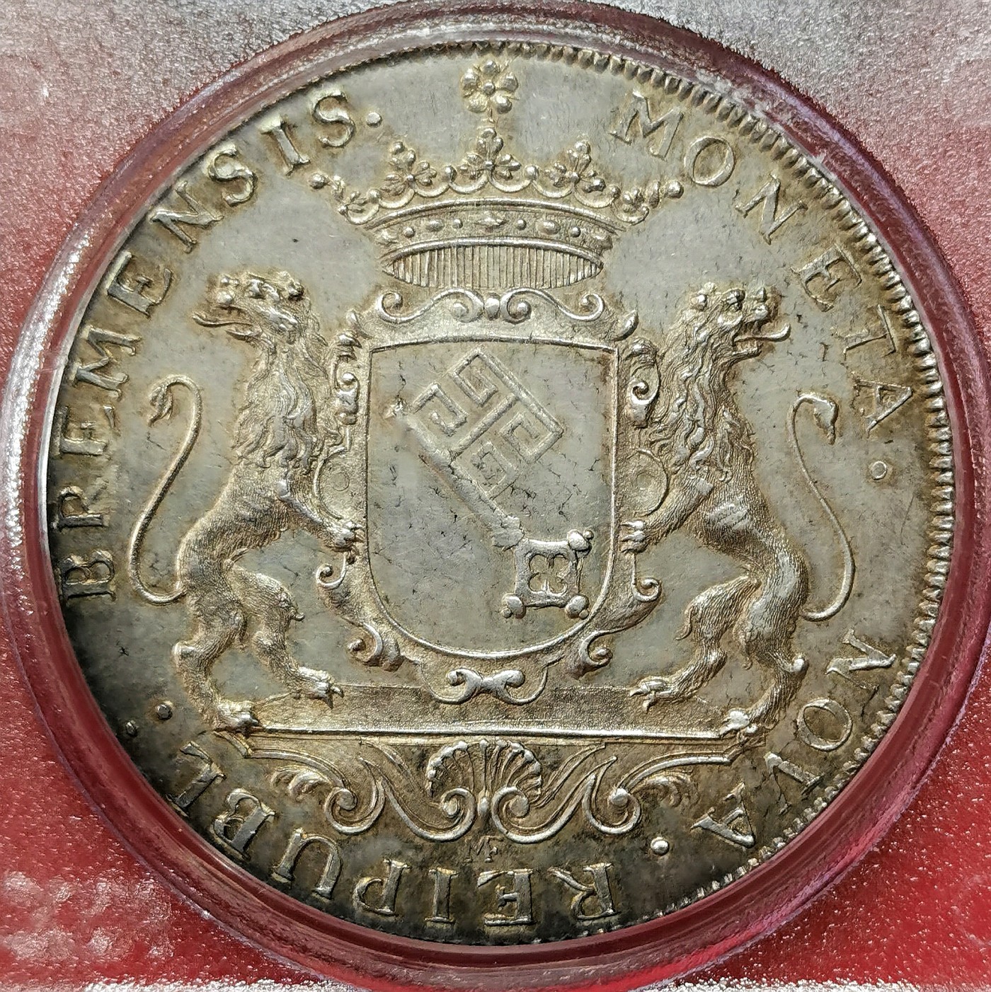 凡希社世界钱币微拍第二百六十二期 荐！1743帝国自由市不来梅双头鹰与城市徽章泰勒大银PCGS-MS63，珍稀一年型，欧陆经典的枪灰色包浆，P唯一最高分，压箱底品质！