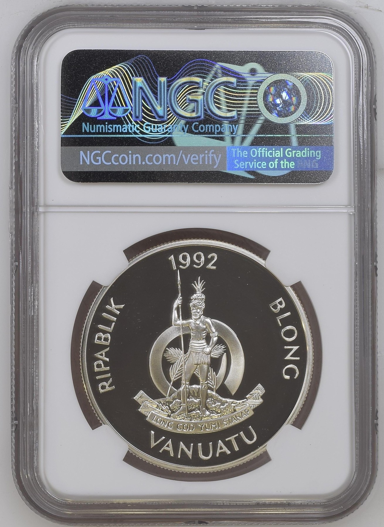 长老汇龙年精选第二场 1992 瓦努阿图濒危动物土鸽50瓦图精制银币，NGC PF70UC，唯一冠军分