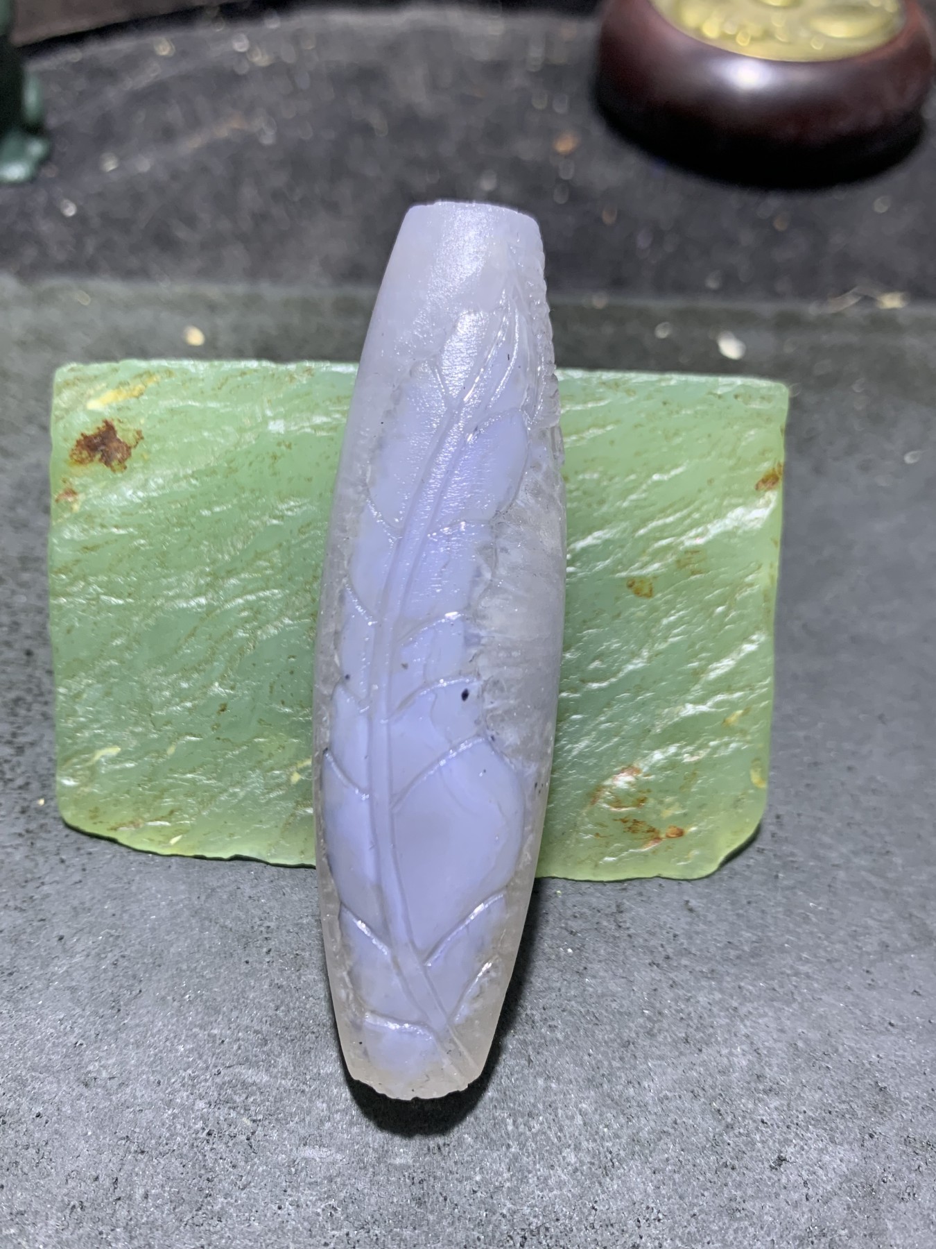 精美亚光原皮高玉化冰飘巴西玛瑙手工俏色巧雕双鱼树叶吊坠一个！