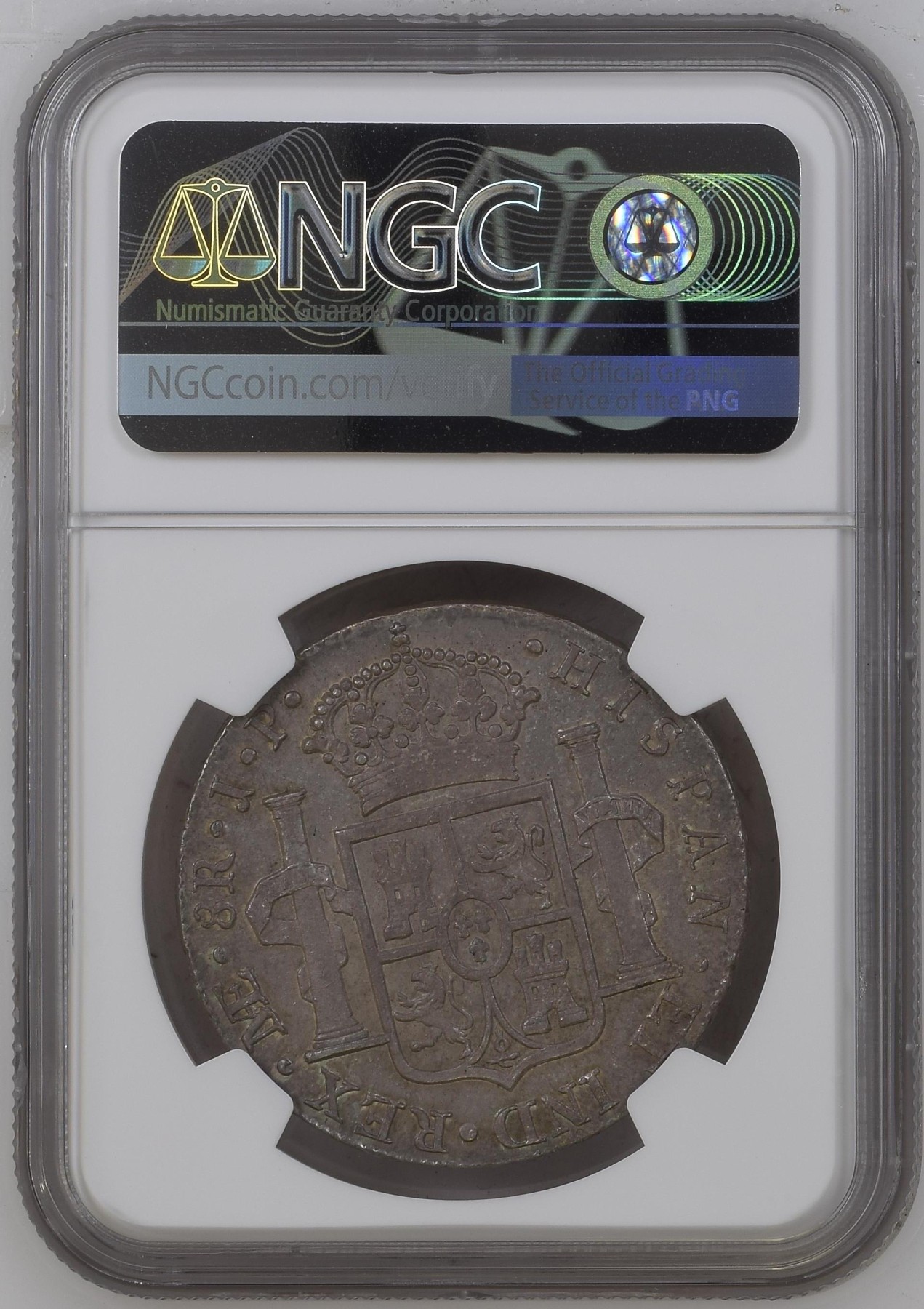 长老汇龙年精选第二场 1820LIMA JP 西属秘鲁费迪南七世8里亚尔双柱银币，NGC MS62分，非常漂亮