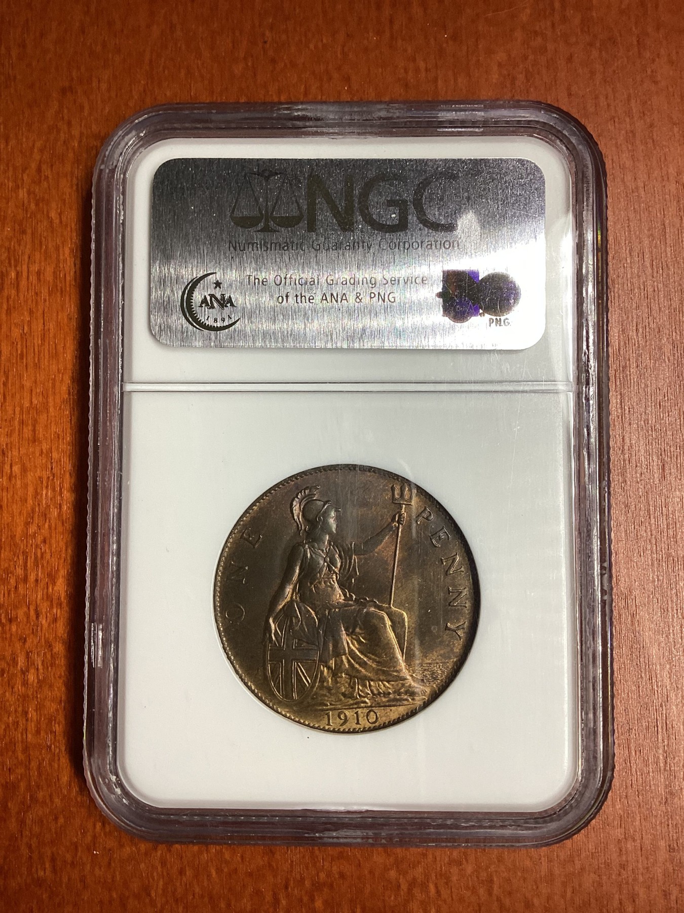 长老汇龙年精选第二场 1910 英国爱德华七世1便士铜币，NGC MS64RB，季军分，更高分仅有8枚