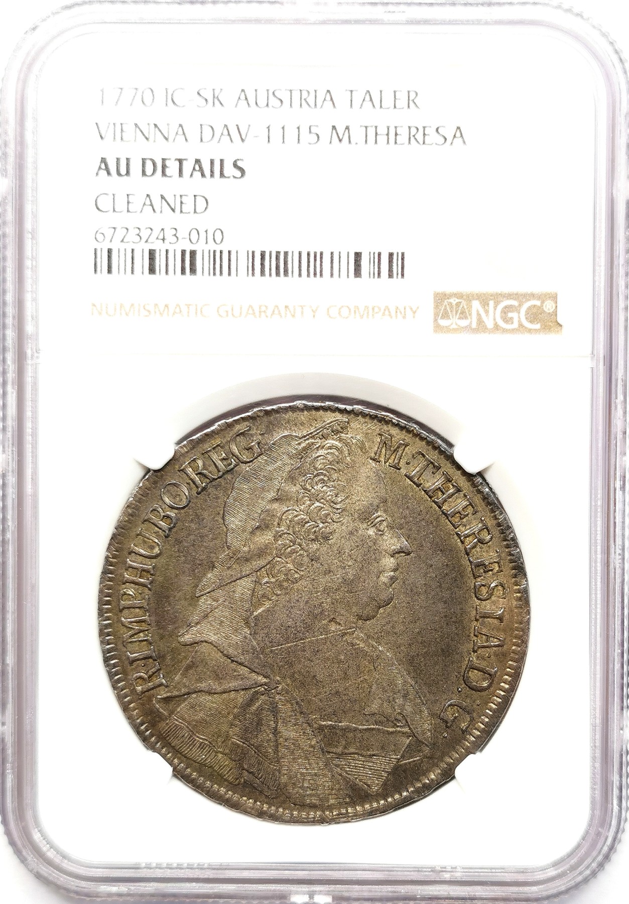 凡希社世界钱币微拍第二百六十二期 1770神罗特蕾莎泰勒大银NGC-AUD 维也纳厂，深色包浆，味道相当好！