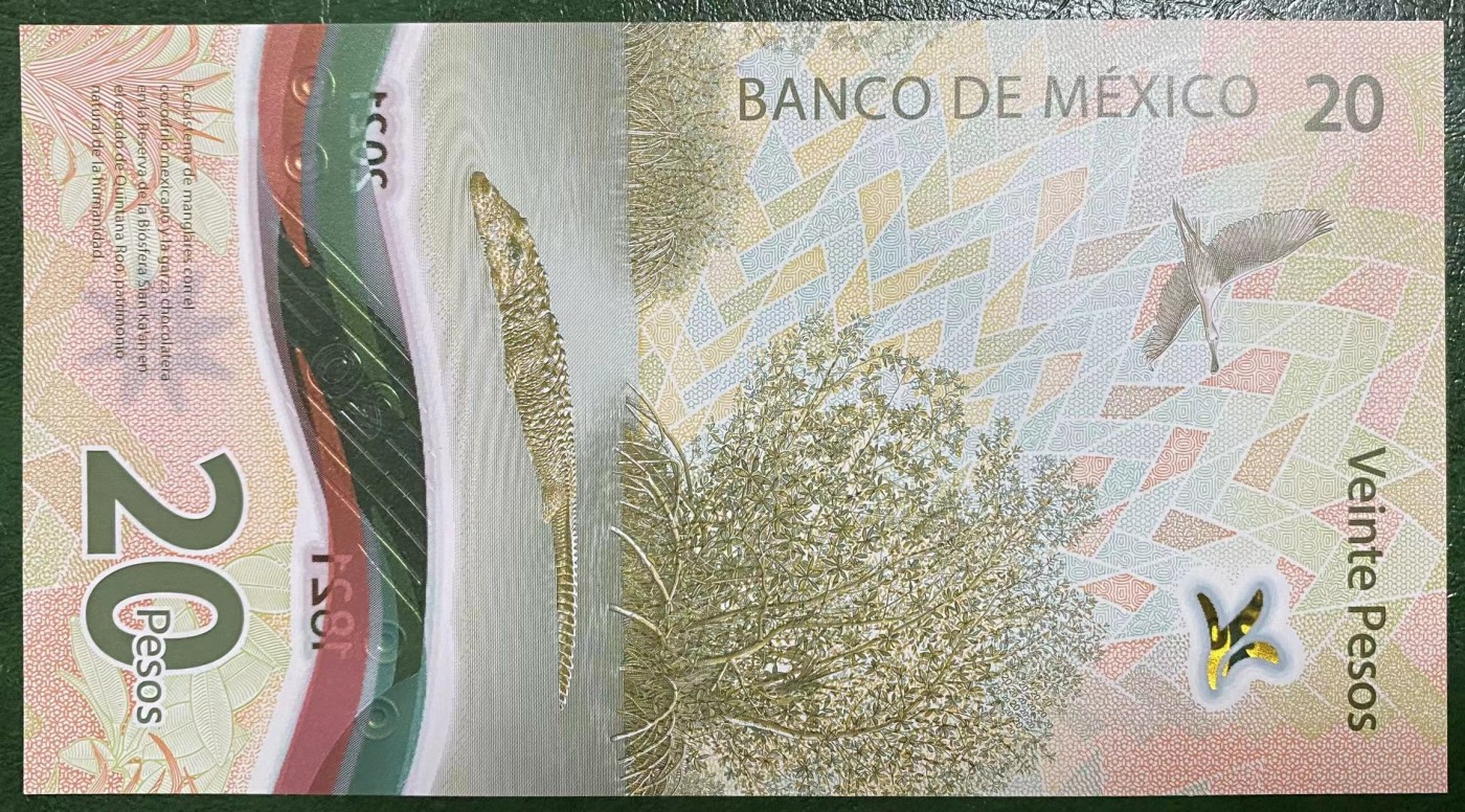 《外钞收藏家》第三百四十六期 全新UNC 墨西哥20比索 2022年 塑料纪念钞 豹子888
