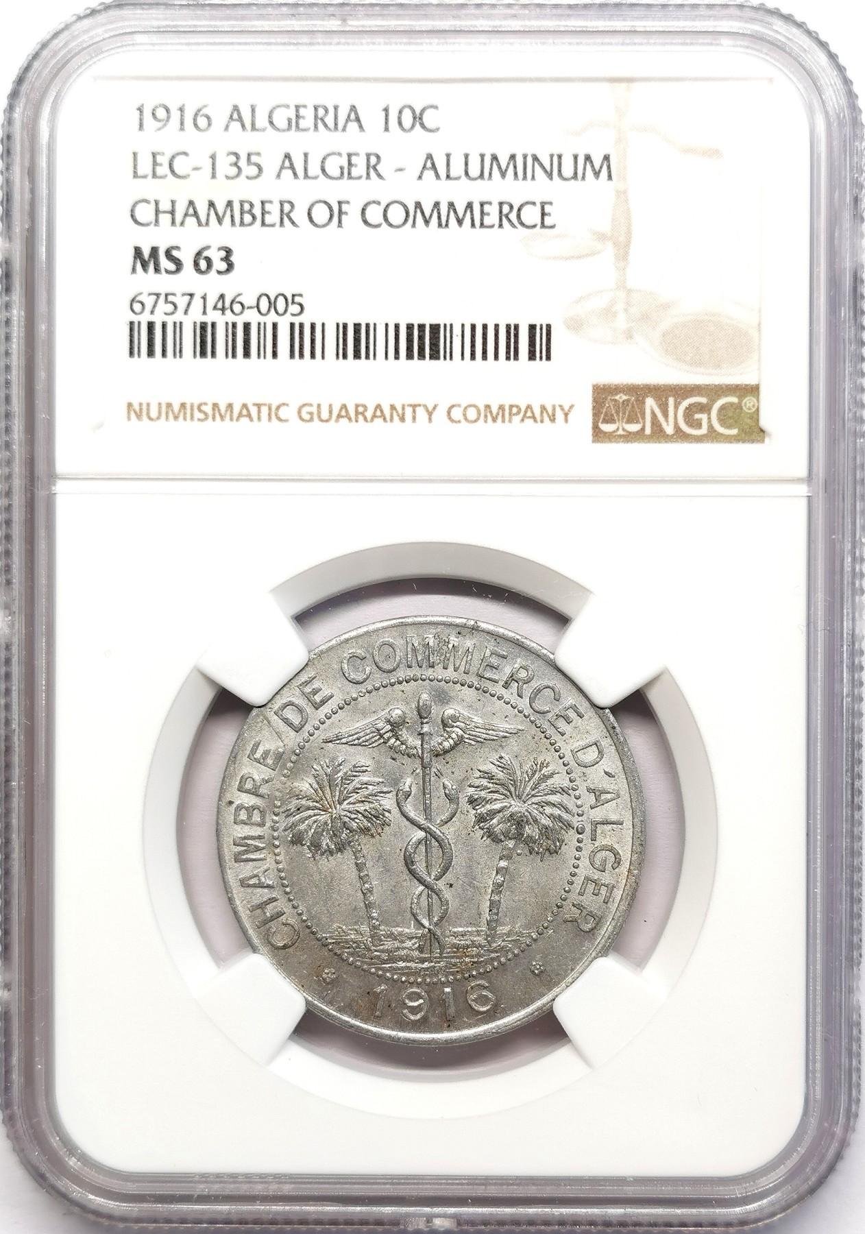 凡希社世界钱币微拍第二百六十二期 1916法属阿尔及利亚10分铝币NGC-MS63