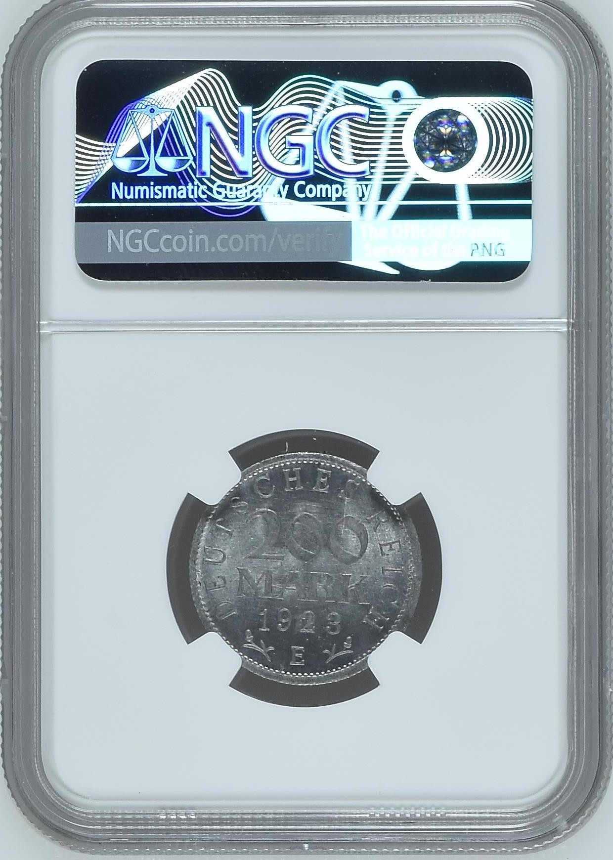 长老汇龙年精选第二场 1923E 德国魏玛200马克铝币，NGC MS65分，亚军分，更高分仅有4枚