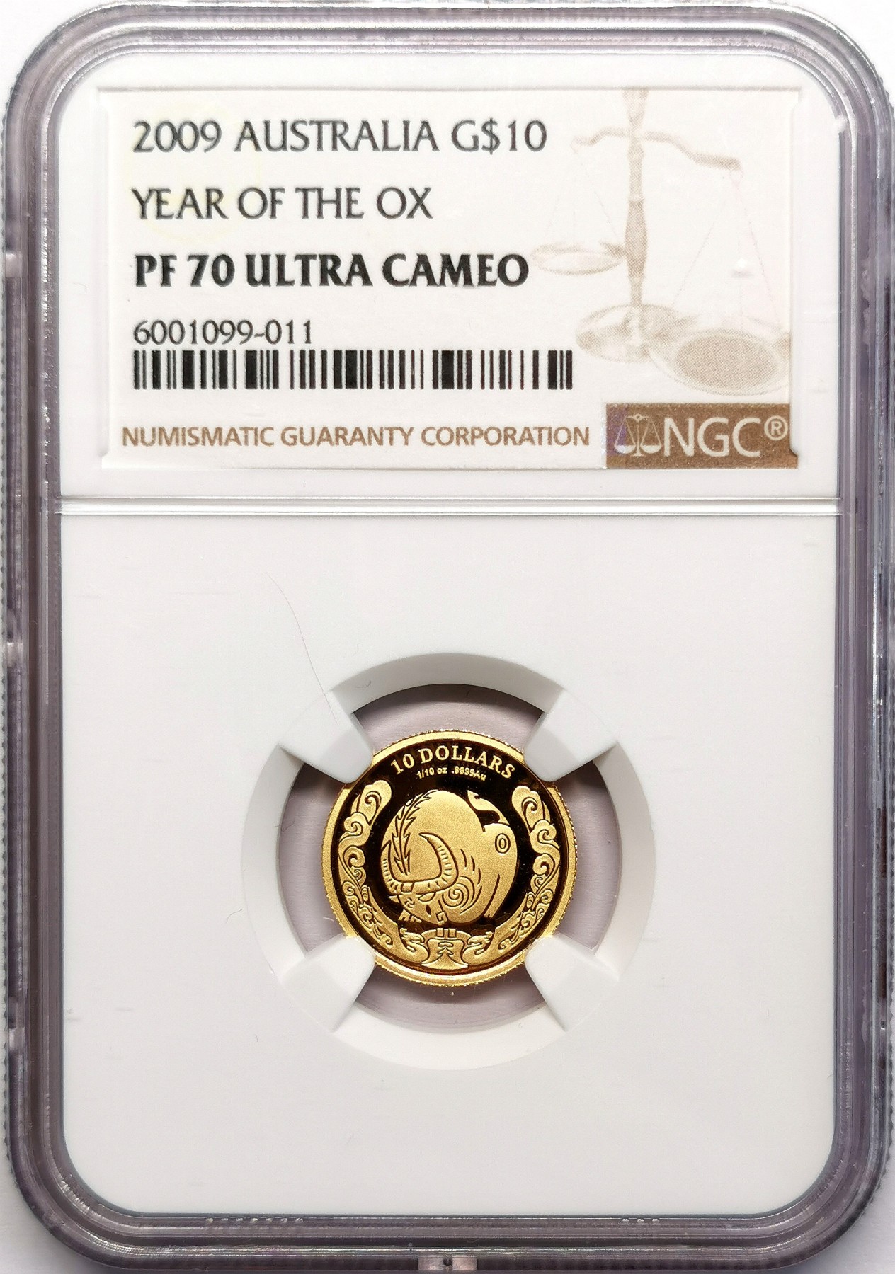凡希社世界钱币微拍第二百六十二期 2009澳大利亚生肖牛年10元金币NGC-PF70UC 含纯金1/10盎司
