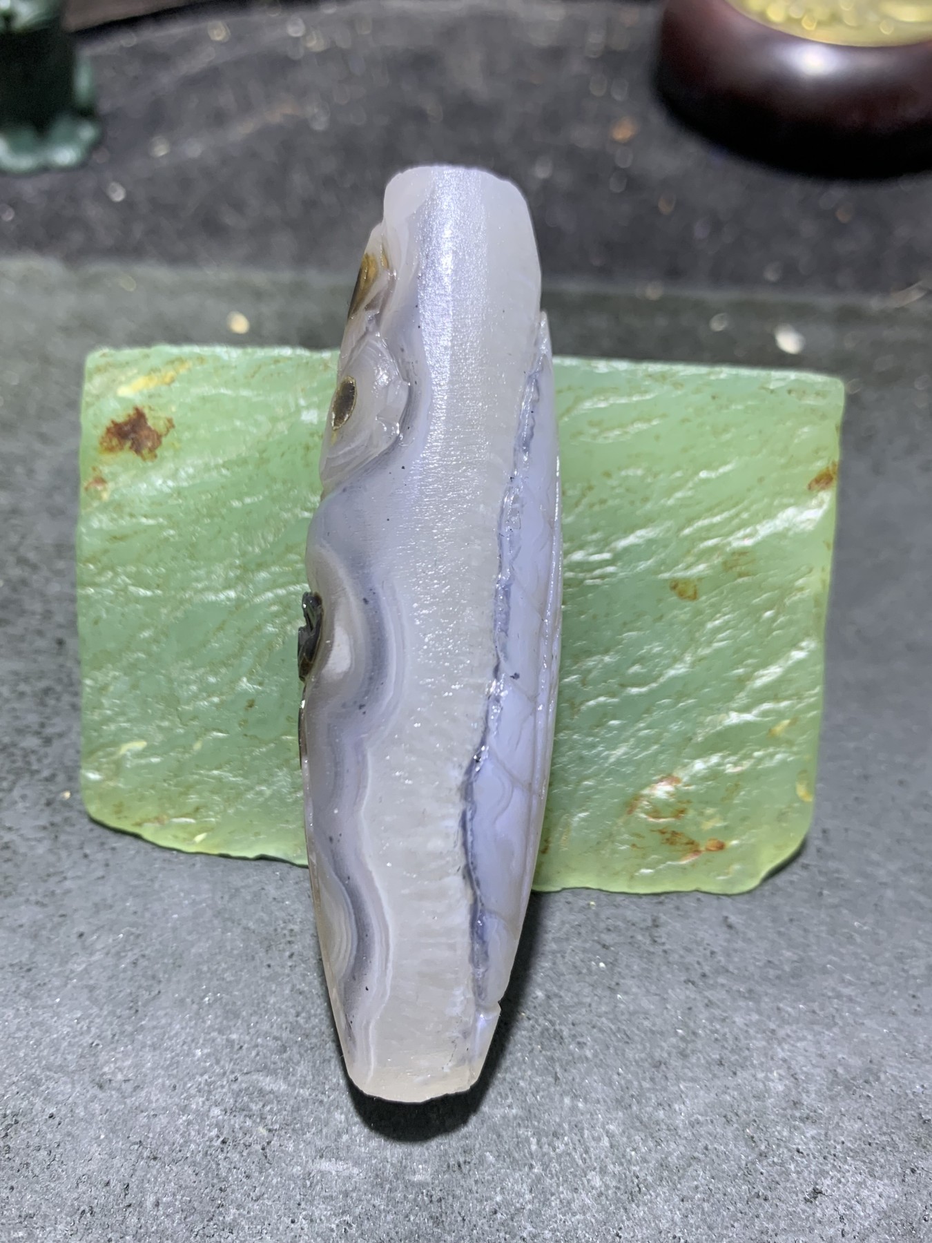 精美亚光原皮高玉化冰飘巴西玛瑙手工俏色巧雕双鱼树叶吊坠一个！