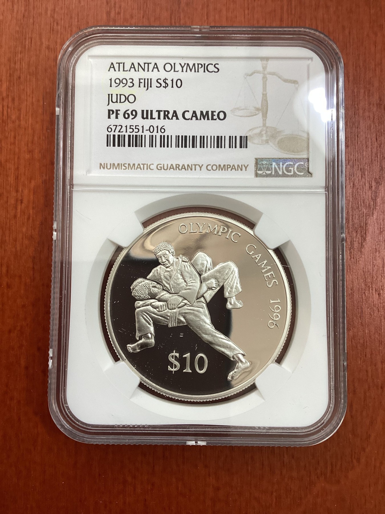 长老汇龙年精选第二场 1993 斐济亚特兰大奥运会柔道10元精制银币，NGC PF69UC，亚军分，更高分仅有一枚