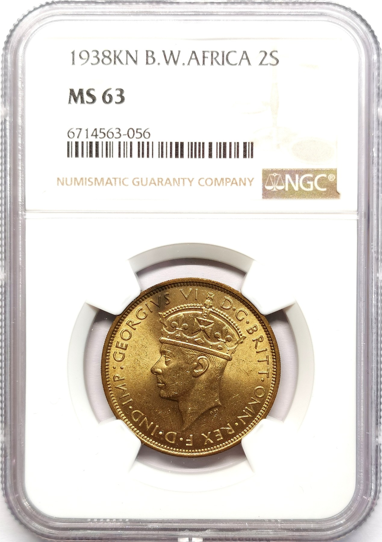 凡希社世界钱币微拍第二百六十二期 1938KN英属西非乔六黄铜2先令NGC-MS63