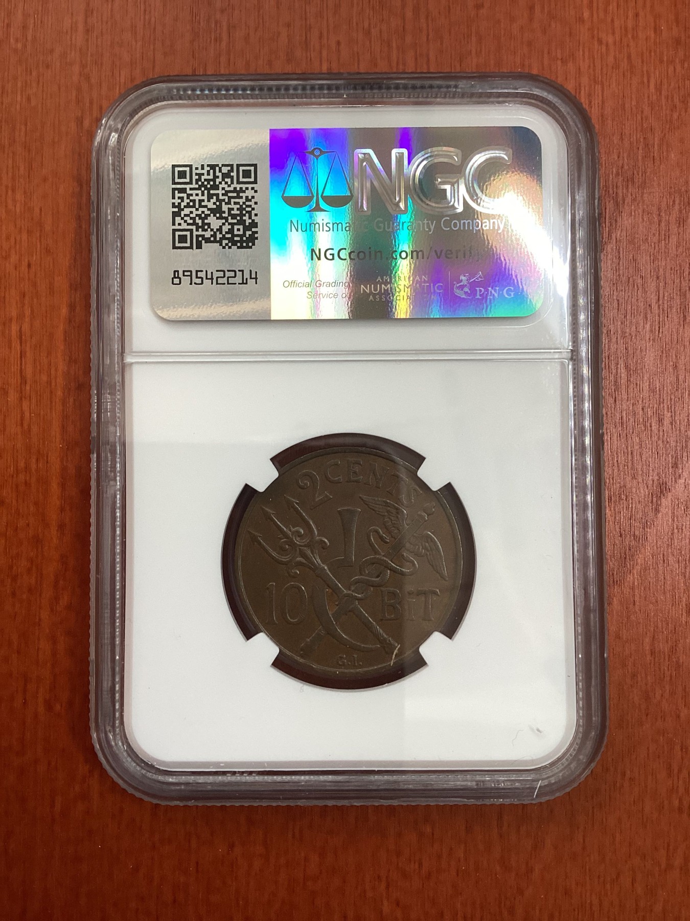 长老汇龙年精选第二场 1905 丹麦属西印度羣岛2分铜币，NGC AU55BN，更高分仅有15枚