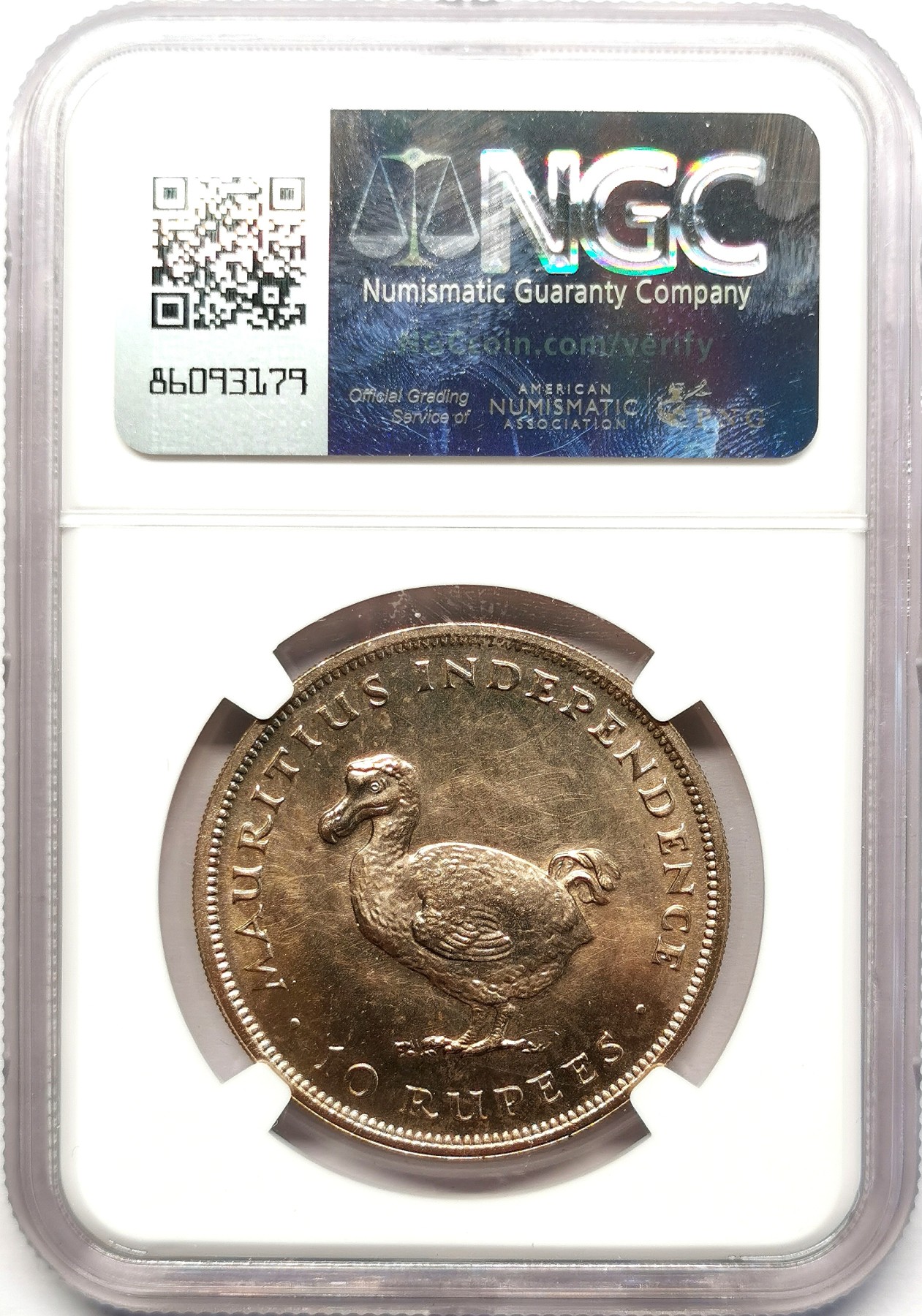 凡希社世界钱币微拍第二百六十二期 1971毛里求斯渡渡鸟10卢比大镍NGC-MS66