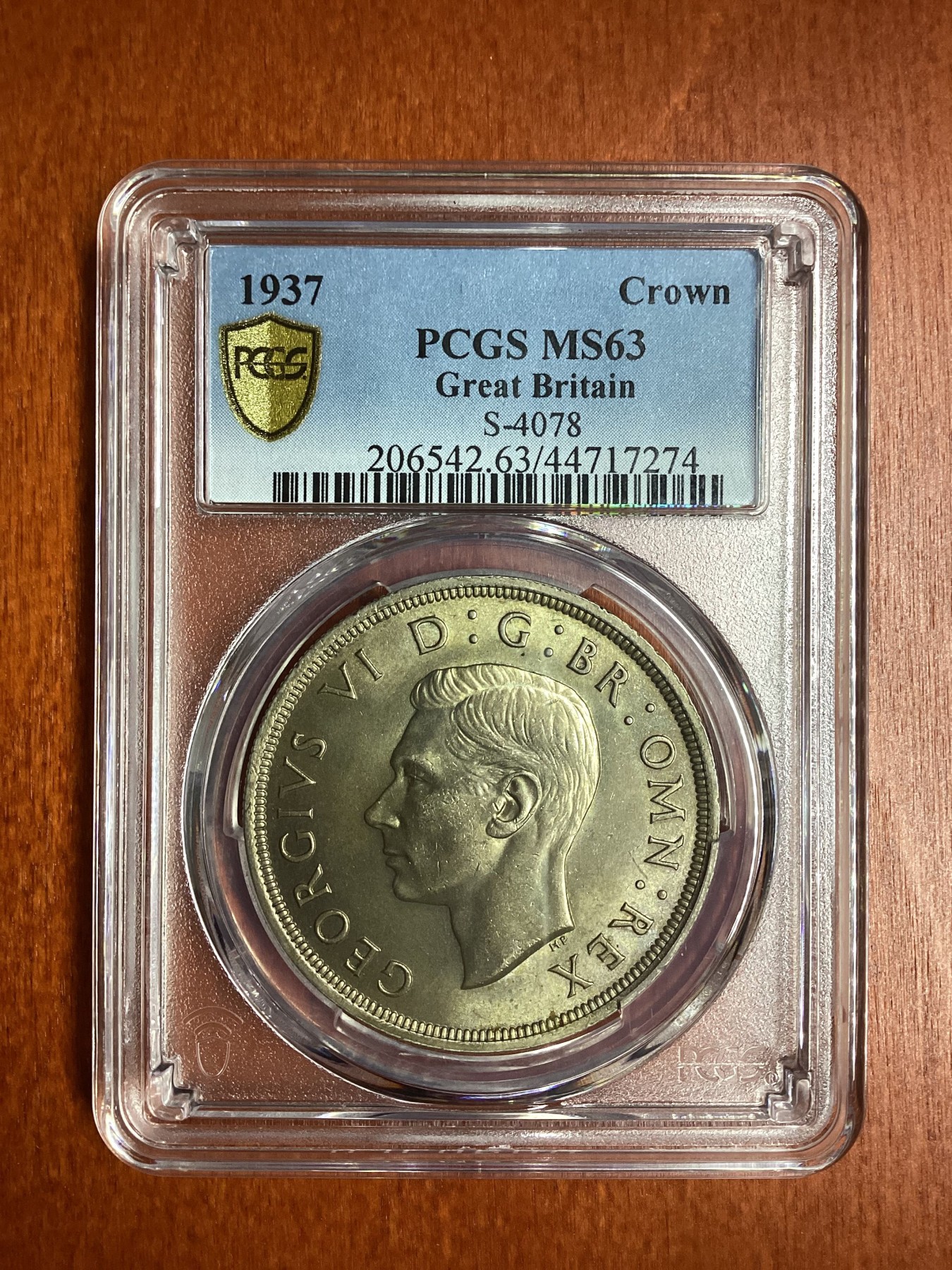 长老汇龙年精选第二场 1937 英国乔治六世克朗银币，PCGS MS63分，非常漂亮，64分曾卖到18000多元