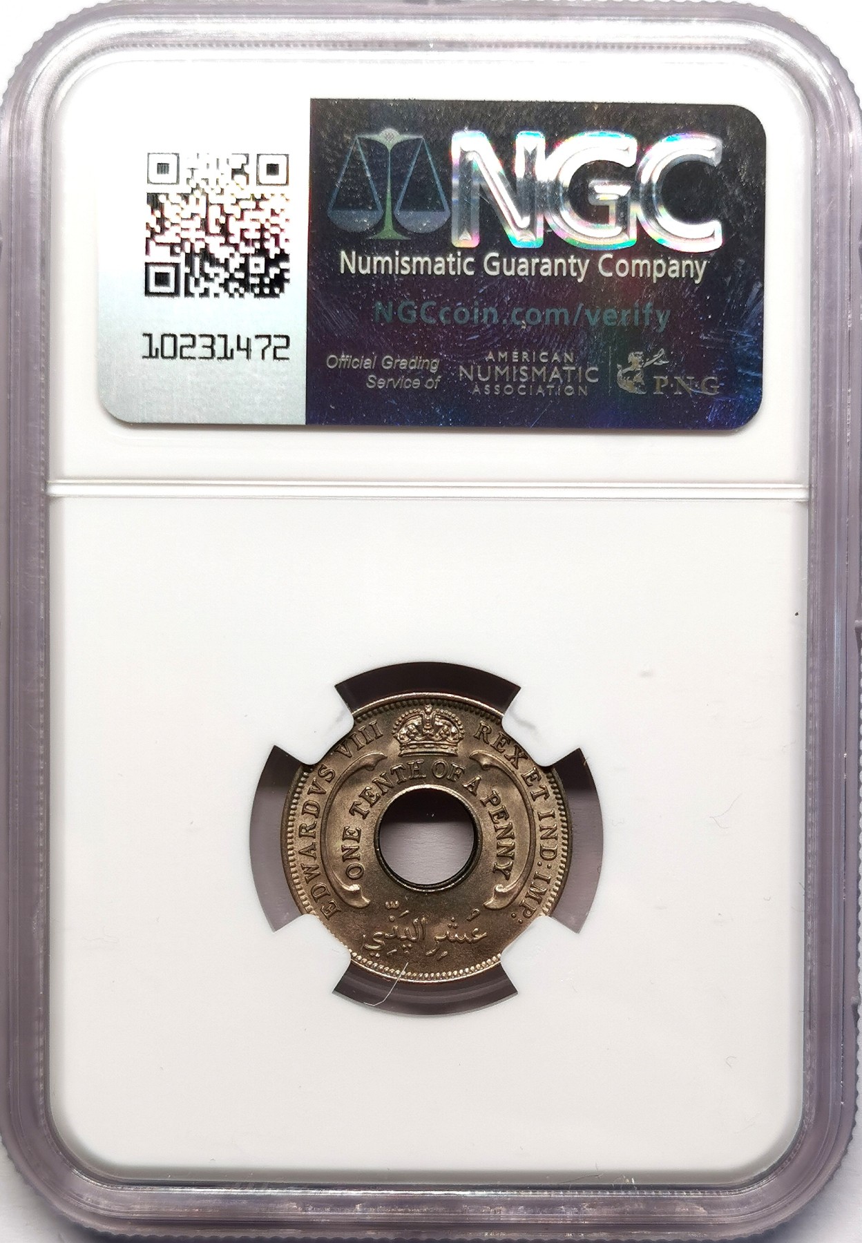 凡希社世界钱币微拍第二百六十二期 1936英属西非爱德华八世中孔1/10便士镍币NGC-MS65