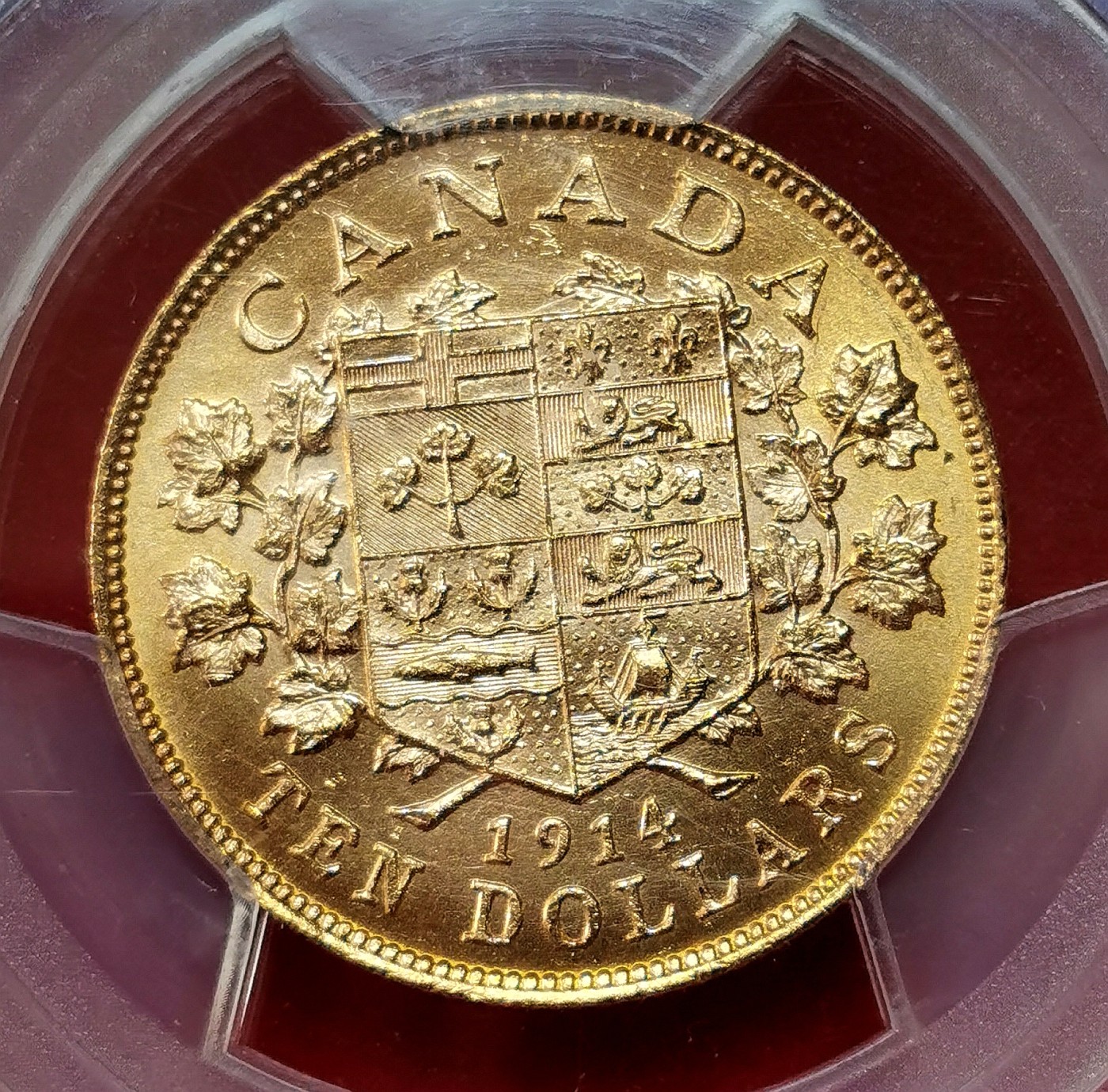 凡希社世界钱币微拍第二百六十二期 荐！1914加拿大乔五10元金币PCGS-MS64 来自加拿大国家黄金储备，16.718g，900金，仅铸造三年，1914为最贵的年份。