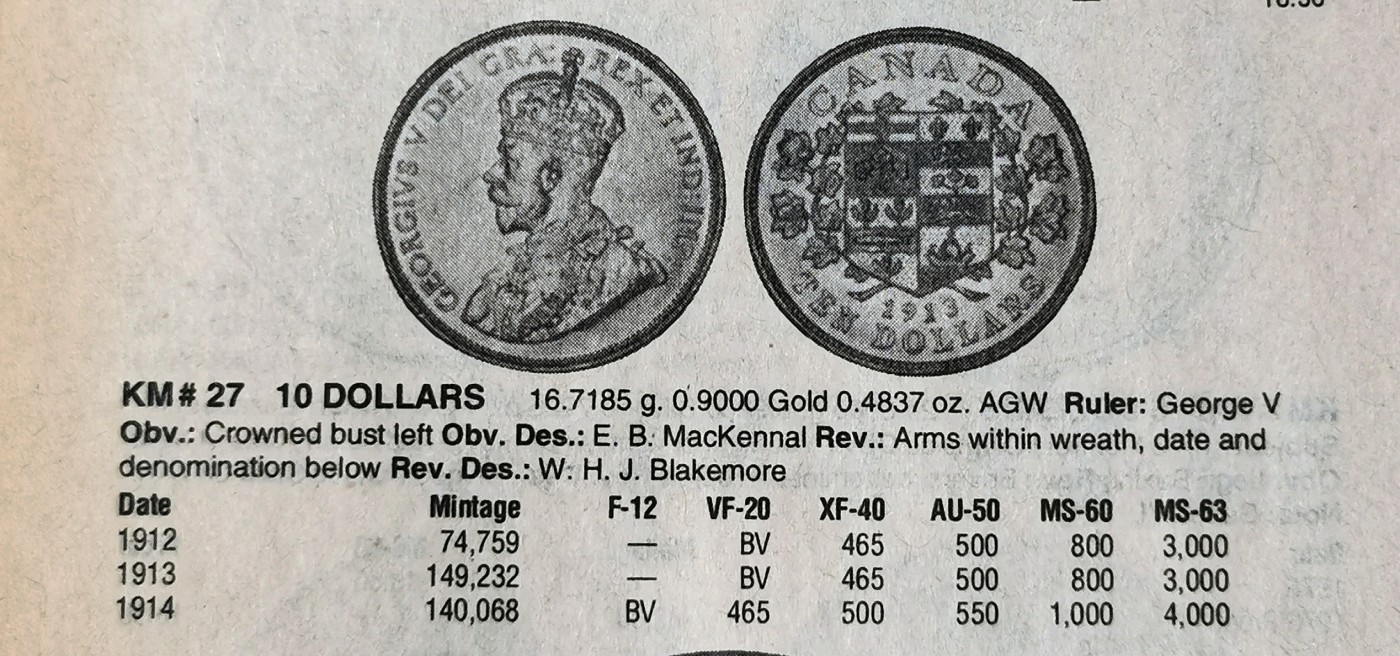 凡希社世界钱币微拍第二百六十二期 荐！1914加拿大乔五10元金币PCGS-MS64 来自加拿大国家黄金储备，16.718g，900金，仅铸造三年，1914为最贵的年份。