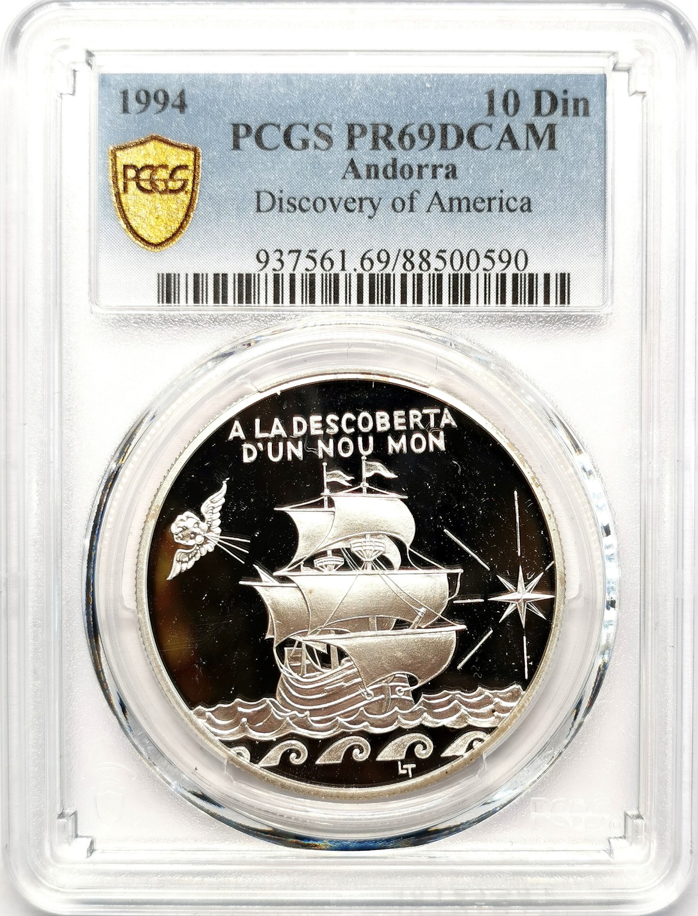凡希社世界钱币微拍第二百六十二期 1994安道尔发现美洲10D纪念大银精铸PCGS-PR69DCAM
