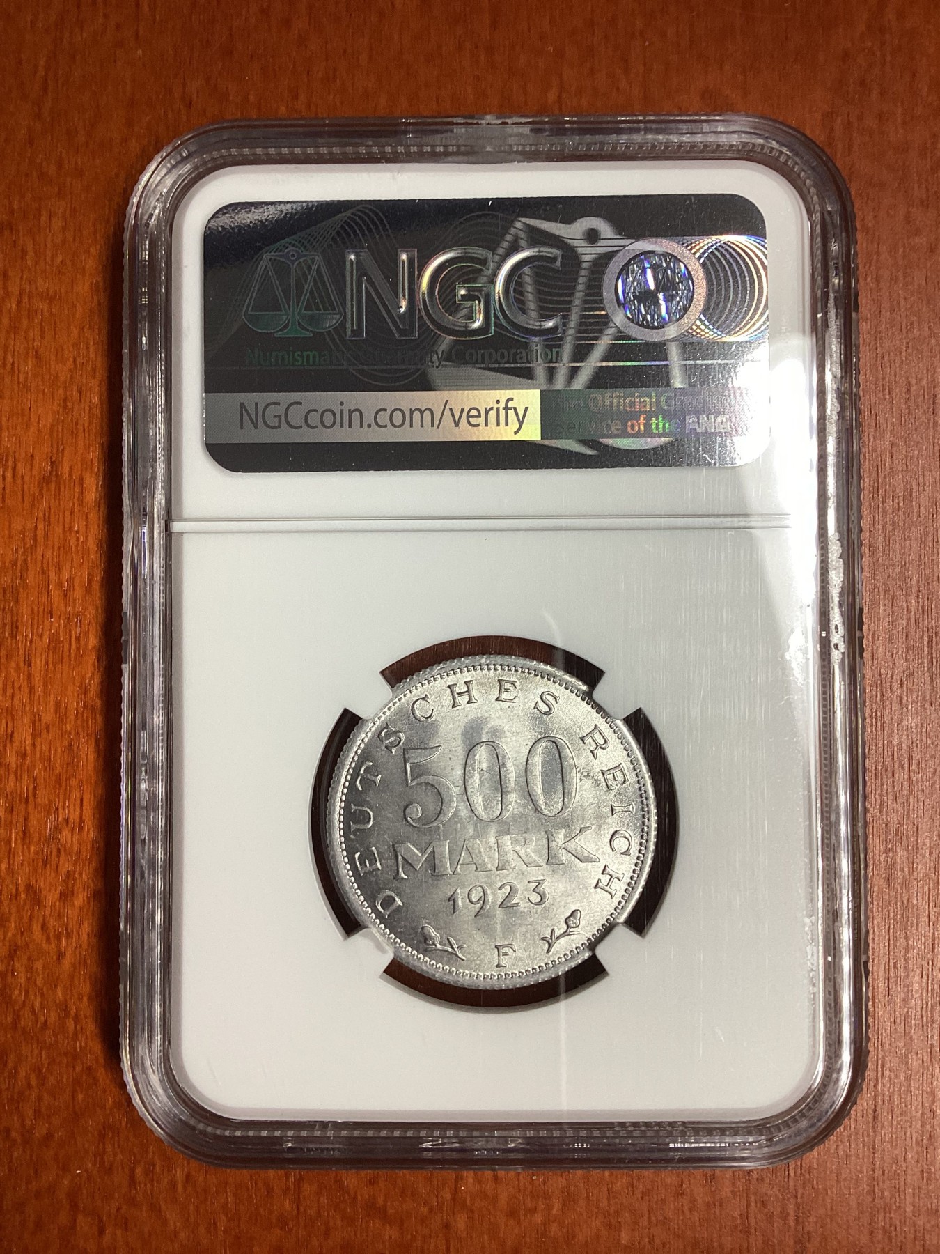 长老汇龙年精选第二场 1923F 德国威玛500马克铝币，NGC MS65分，季军分，更高分仅有9枚