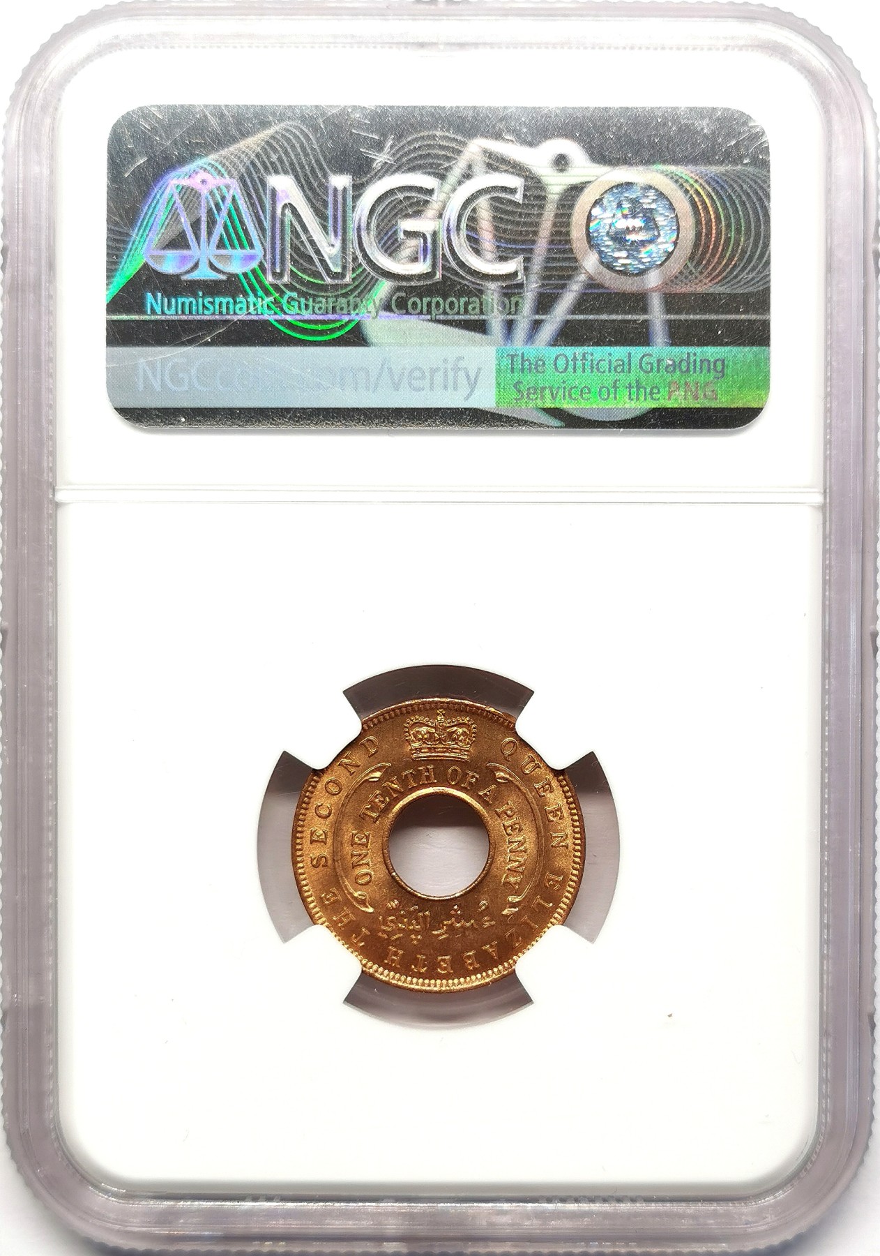 凡希社世界钱币微拍第二百六十二期 1956英属西非中孔1/10便士NGC-MS65
