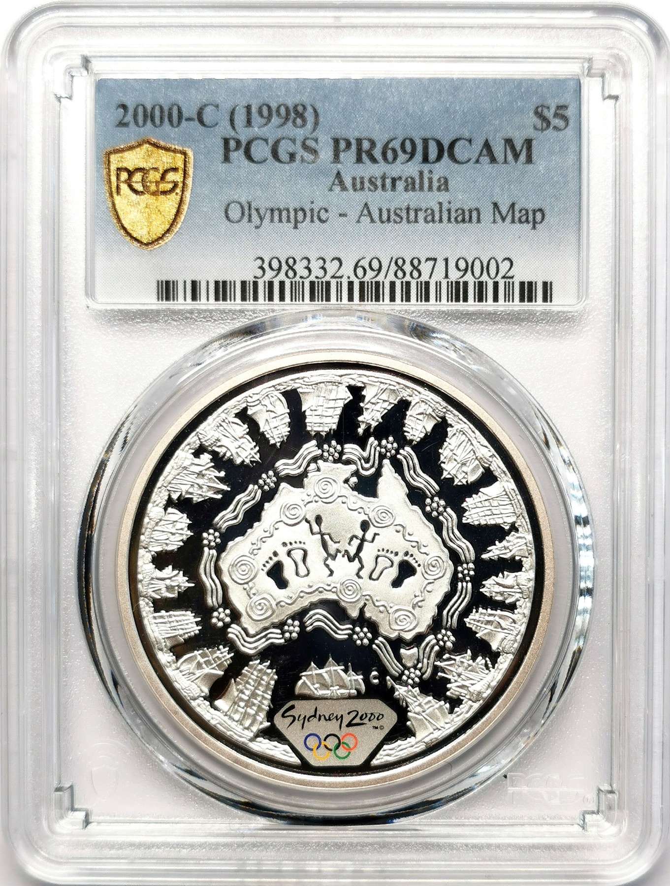 凡希社世界钱币微拍第二百六十二期 1998澳大利亚悉尼奥运纪念5元大银精铸PCGS-PR69DCAM附原盒证书！
