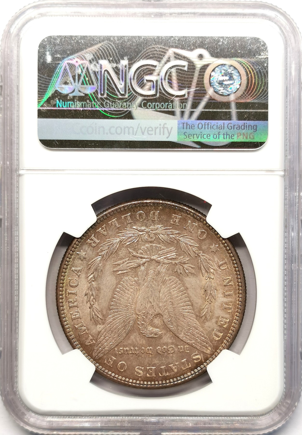 凡希社世界钱币微拍第二百六十二期 1886美国摩根壹元NGC-MS64青金+紫金双面彩！