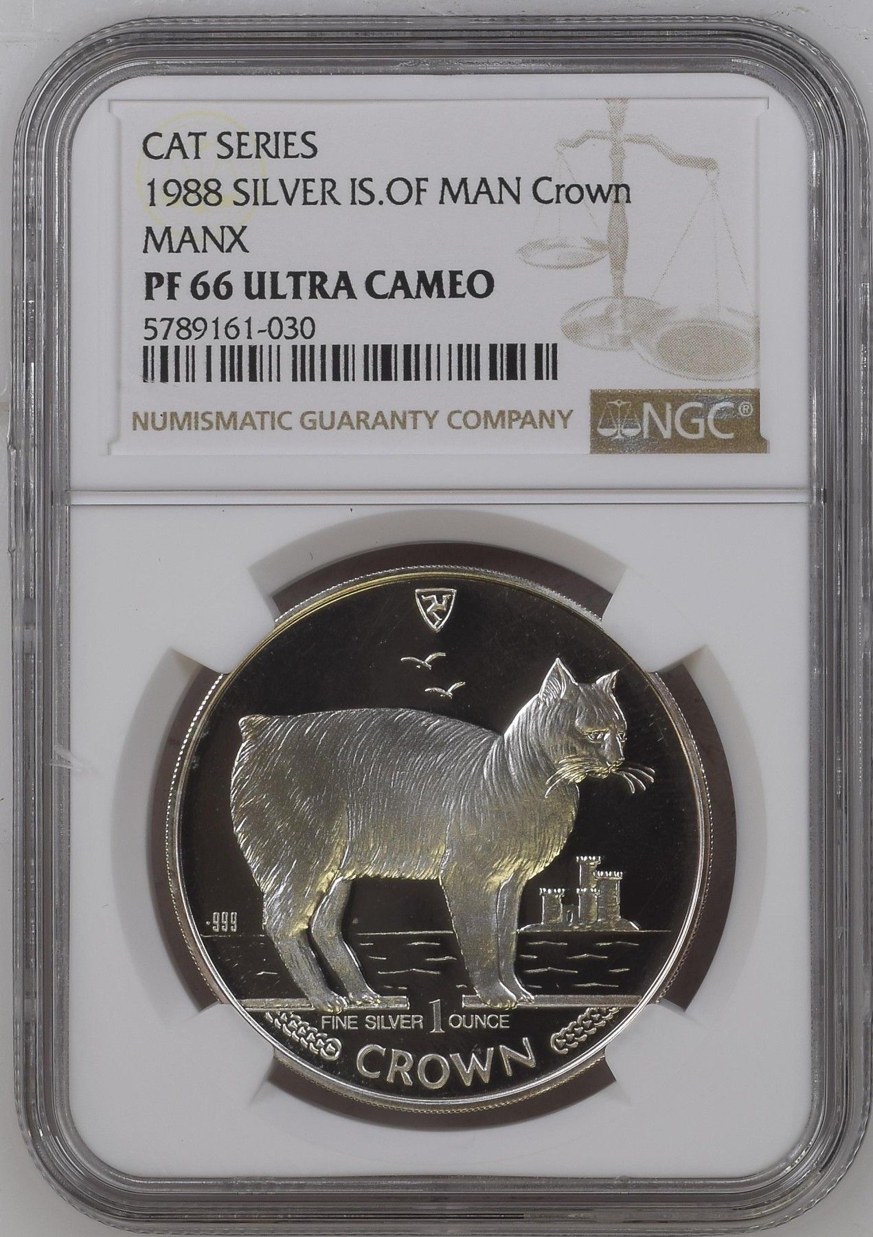 长老汇龙年精选第二场 1988 马恩猫系列马恩猫1克朗精制银币，NGC PF66UC